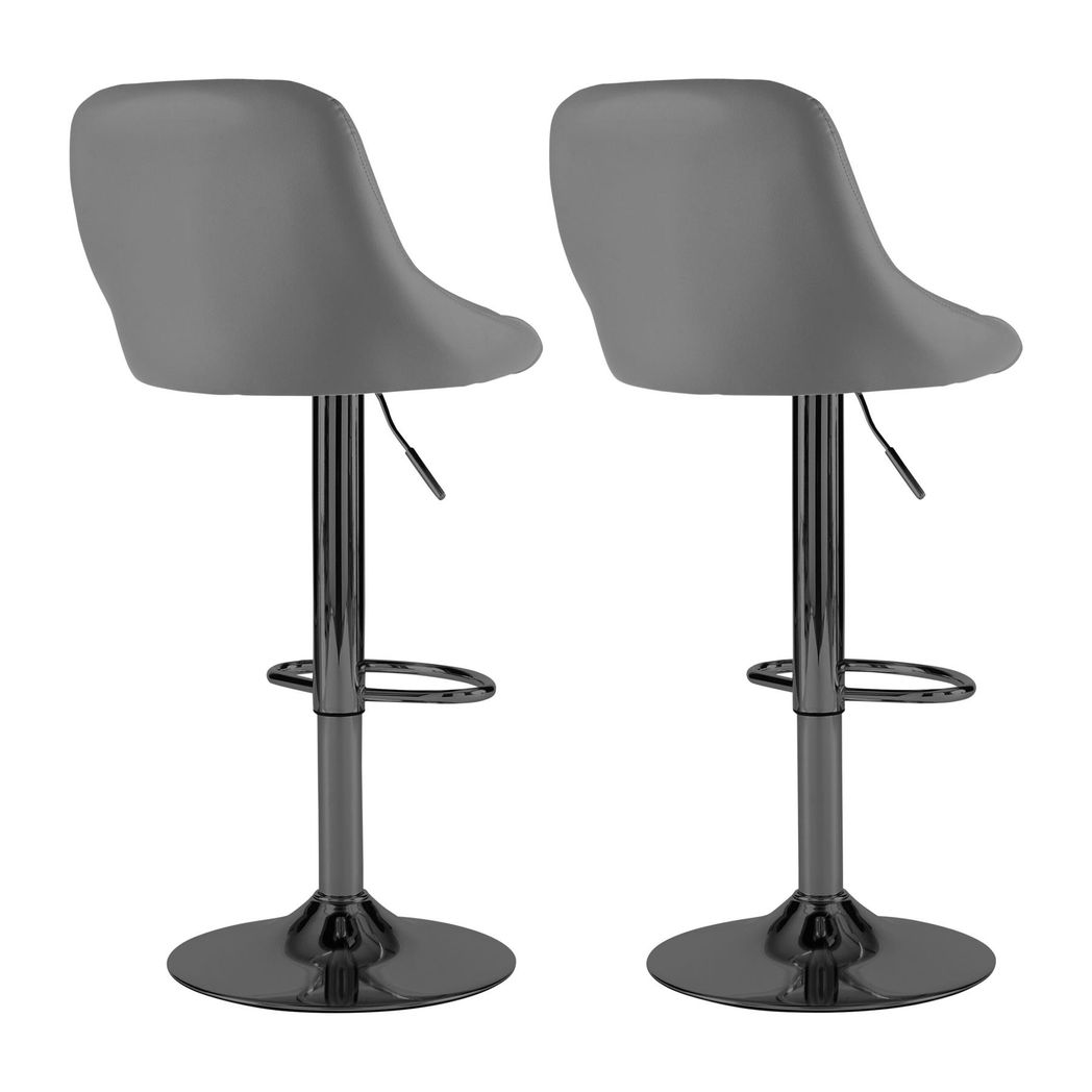 Neo Set of Two Dark Grey Leather Bar Stools