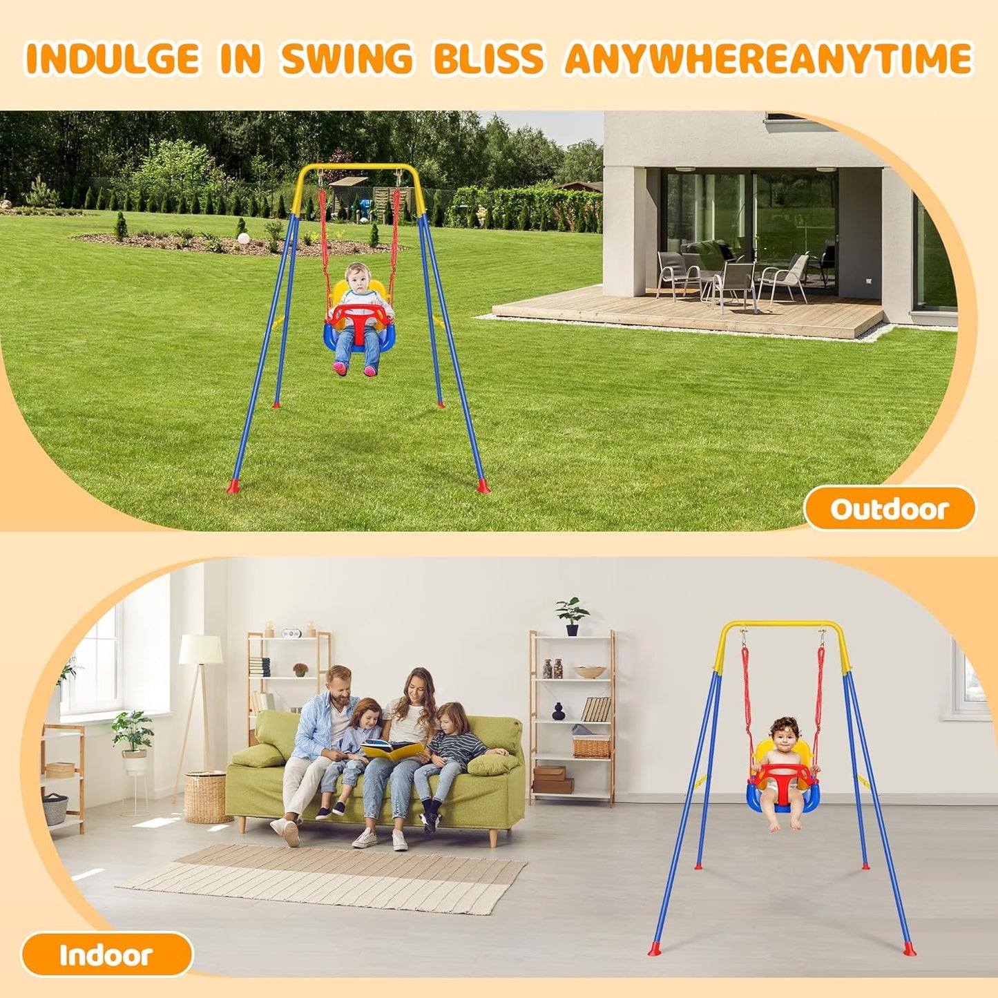 FCOUMY 3-in-1 Toddler Swing with Frame - Indoor & Outdoor Use