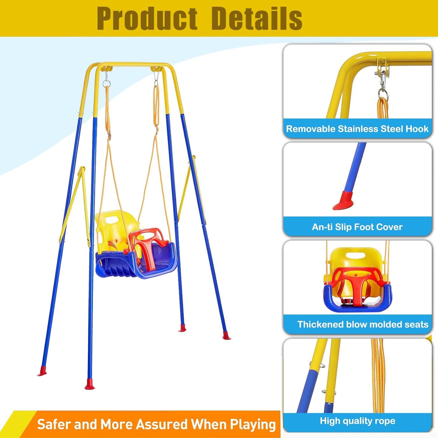 FCOUMY 3-in-1 Toddler Swing with Frame - Indoor & Outdoor Use