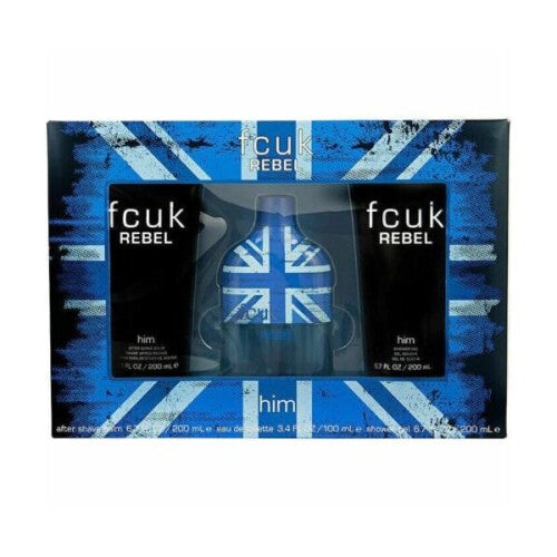 FCUK Rebel For Him Gift Set 100ml EDT + 200ml Shower Gel + 200ml Aftershave Balm