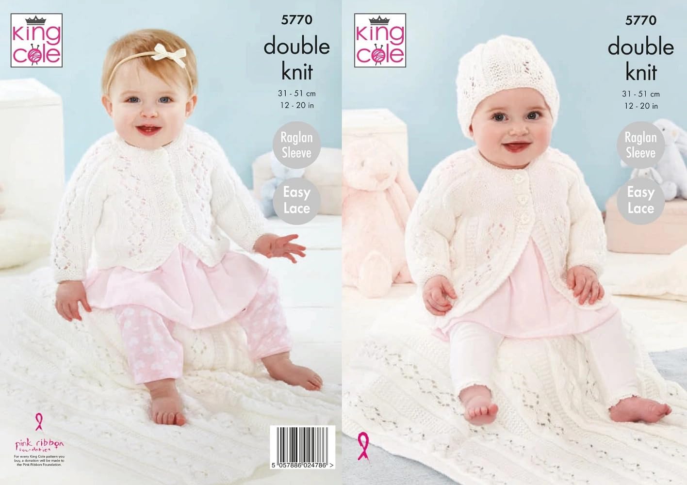 King Cole 5770 Babies Cardigan Matinee Jacket Hat Blanket DK Knitting Pattern
