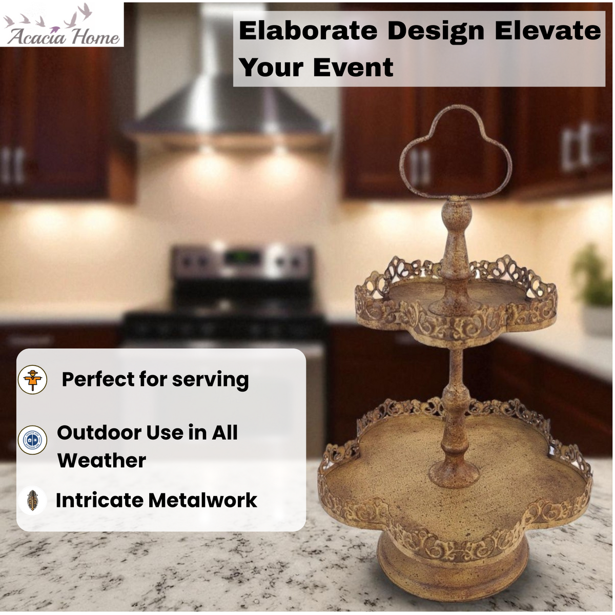 48CM RUSTY METAL 2 TIER CAKE STAND