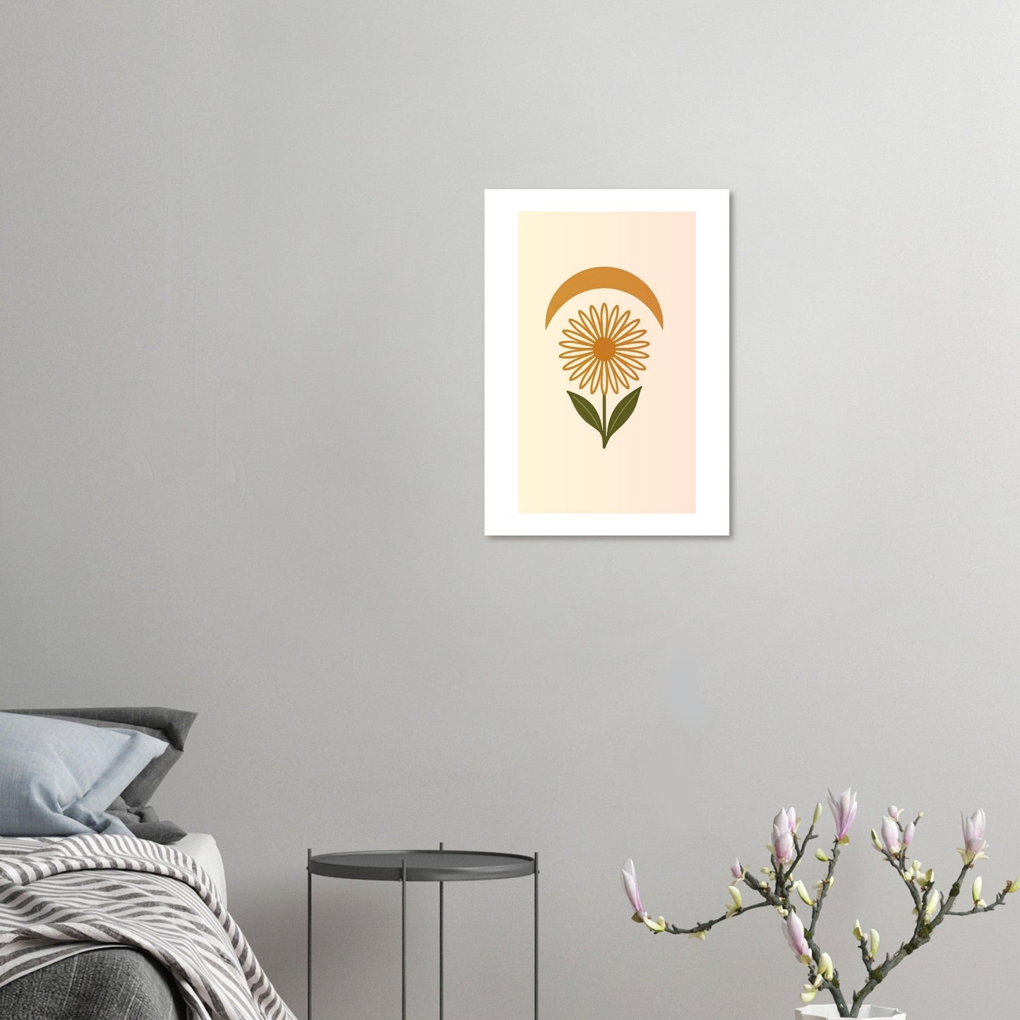 Minimal Flower & Crescent Print - Boho Botanical Poster | Earthy Modern Wall Art