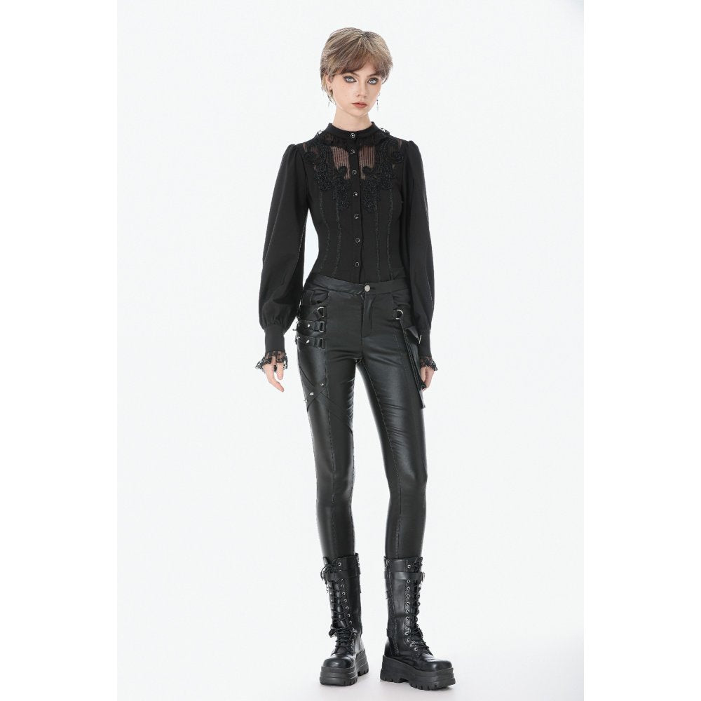 Dark in Love Punk Leather-Look Strap Detail Trousers