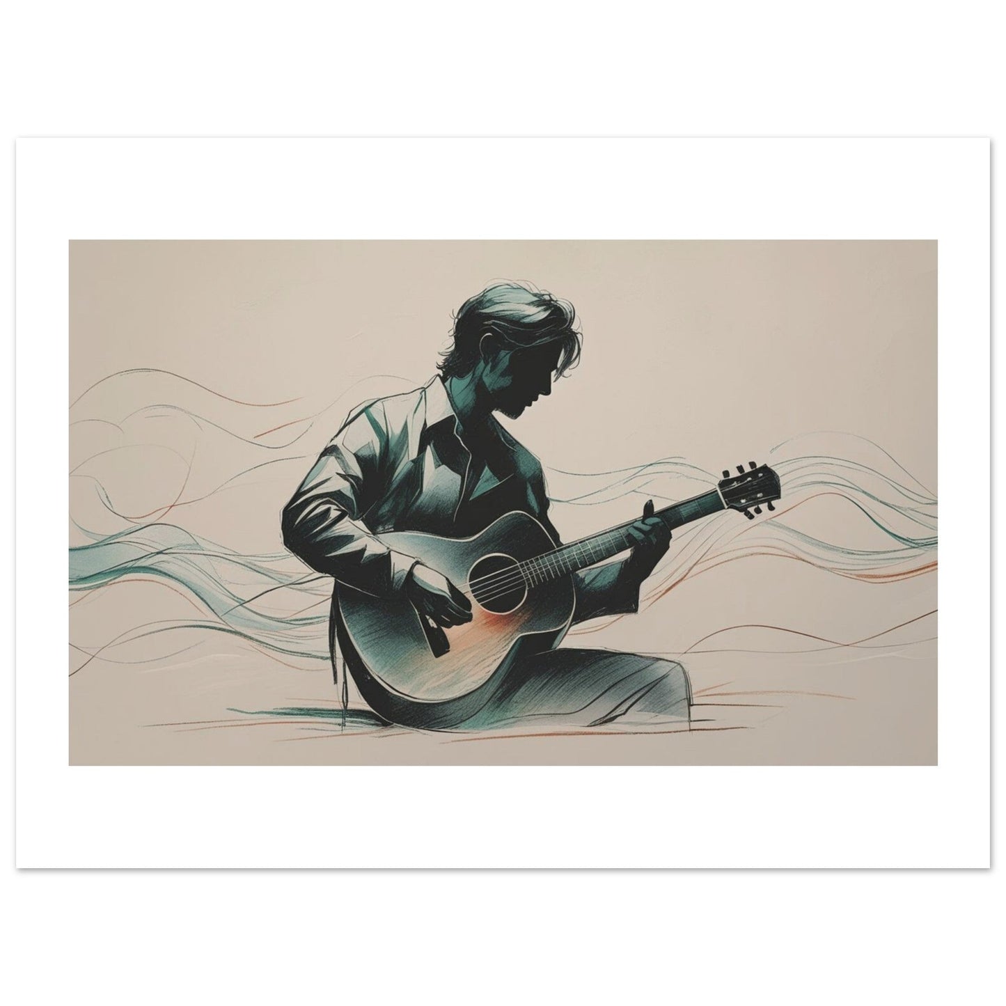 Elegant Guitar Player Wall Art - Abstract Acoustic Print