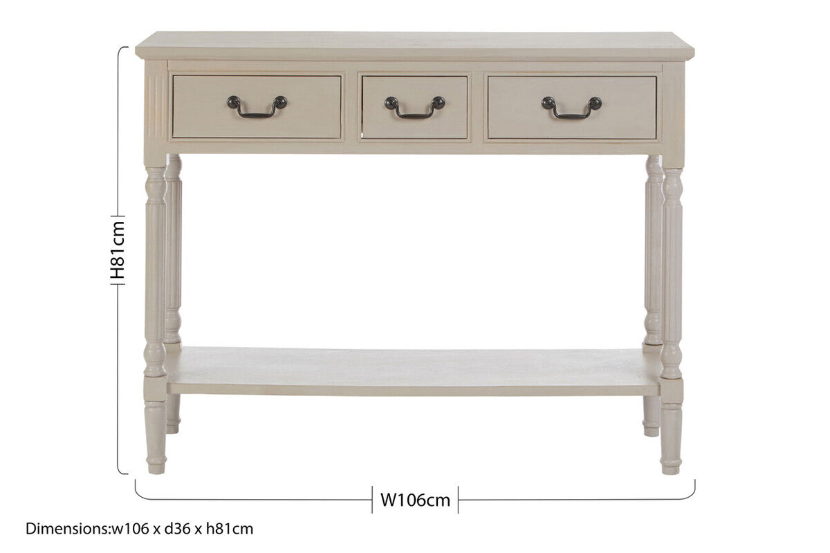Heritage Grey Putty Wooden 3 Drawer Console Table with Lower Shelf