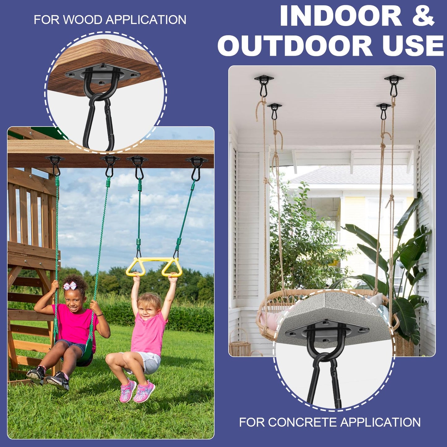 Feanron Hammock Hooks 2 Pack – Heavy Duty Hanging Kit, 1000 Lbs Capacity, M8 Pad Eye, Black