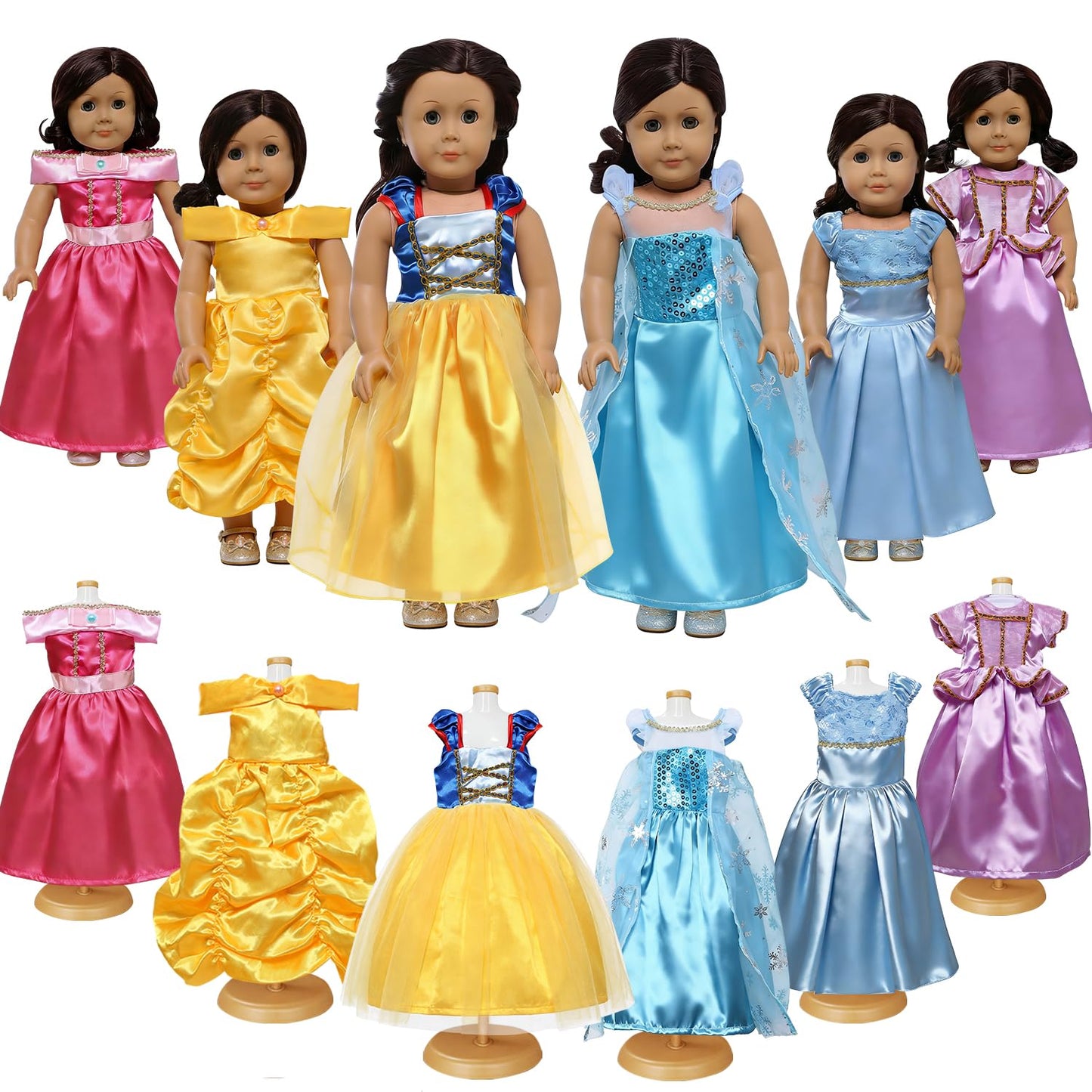 FEAYEA 18-Inch Doll Clothes Set – 6 Princess Costumes for All 18-Inch Dolls