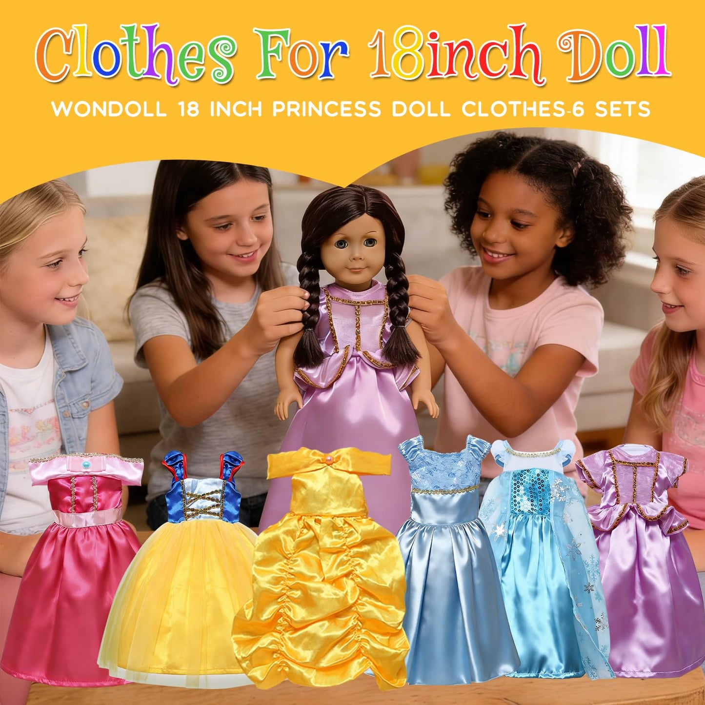 FEAYEA 18-Inch Doll Clothes Set – 6 Princess Costumes for All 18-Inch Dolls