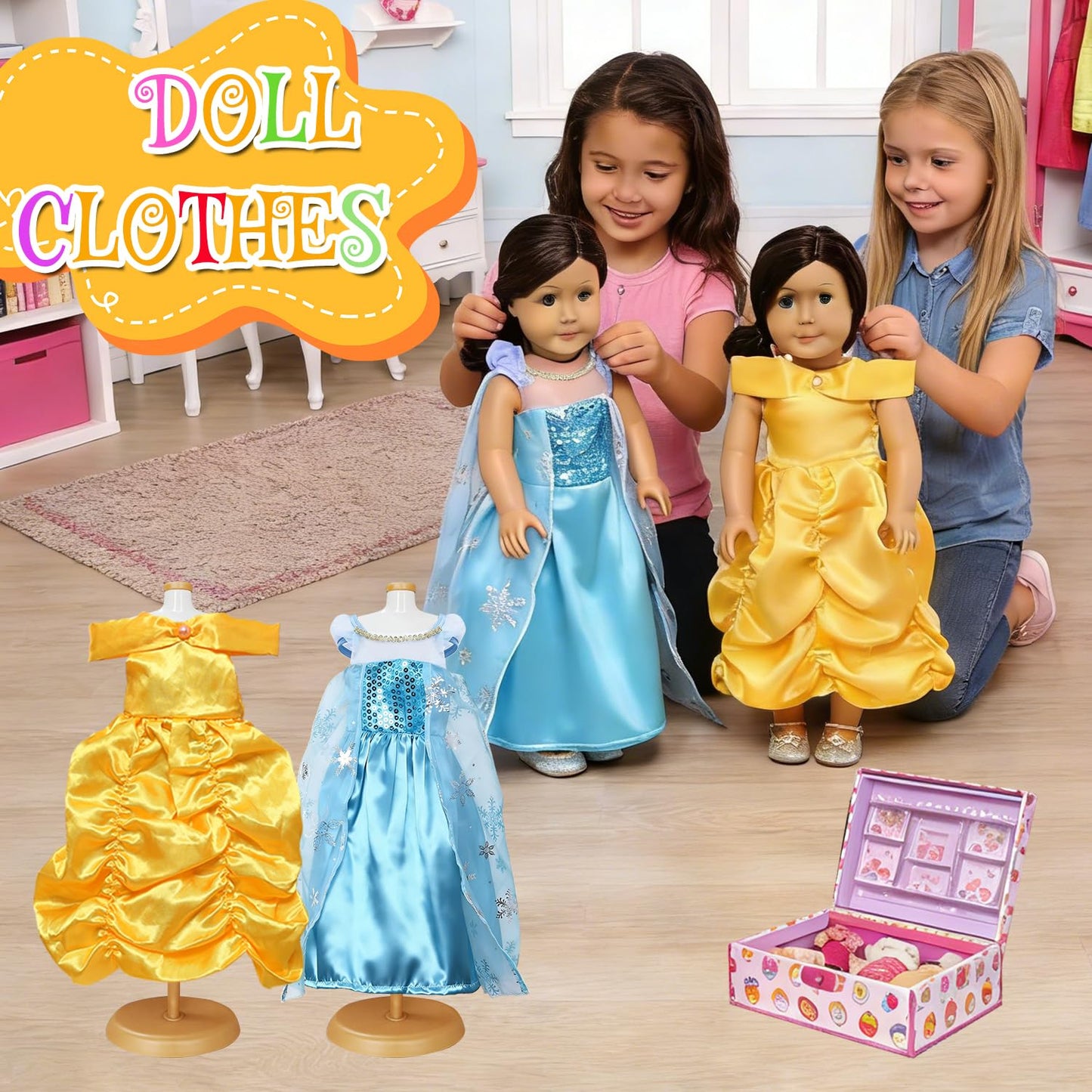 FEAYEA 18-Inch Doll Clothes Set – 6 Princess Costumes for All 18-Inch Dolls