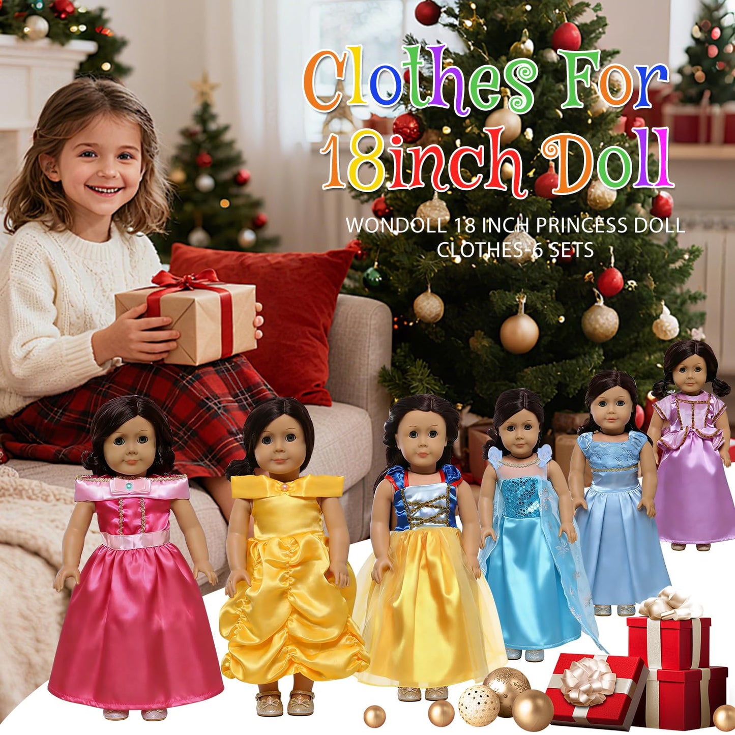 FEAYEA 18-Inch Doll Clothes Set – 6 Princess Costumes for All 18-Inch Dolls