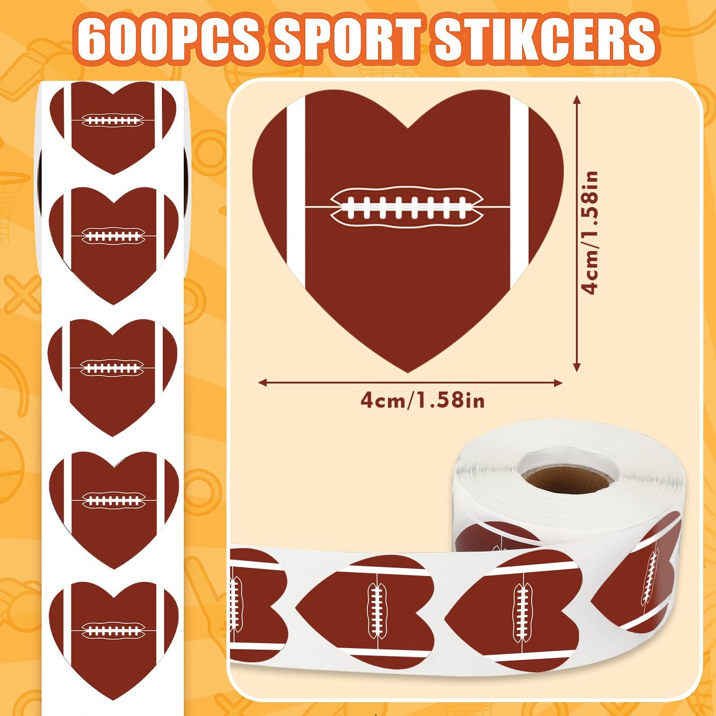 FEBSNOW Kids Sports Stickers – 600pc Self-Adhesive Football & Valentine Stickers for Events & Decorations