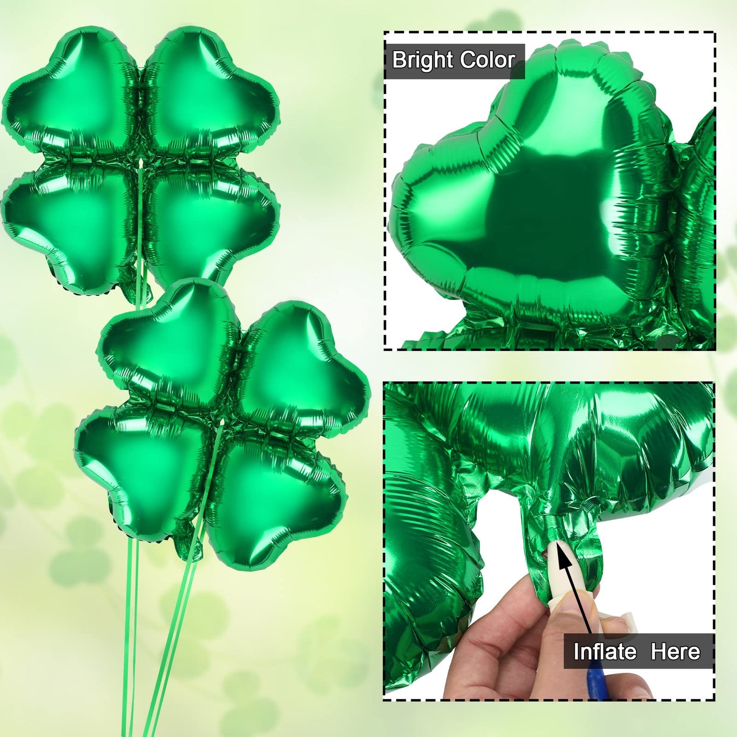 FEBSNOW 24Pcs St. Patrick's Day Foil Balloons – 18 Inch Shamrock & Heart Garland Set