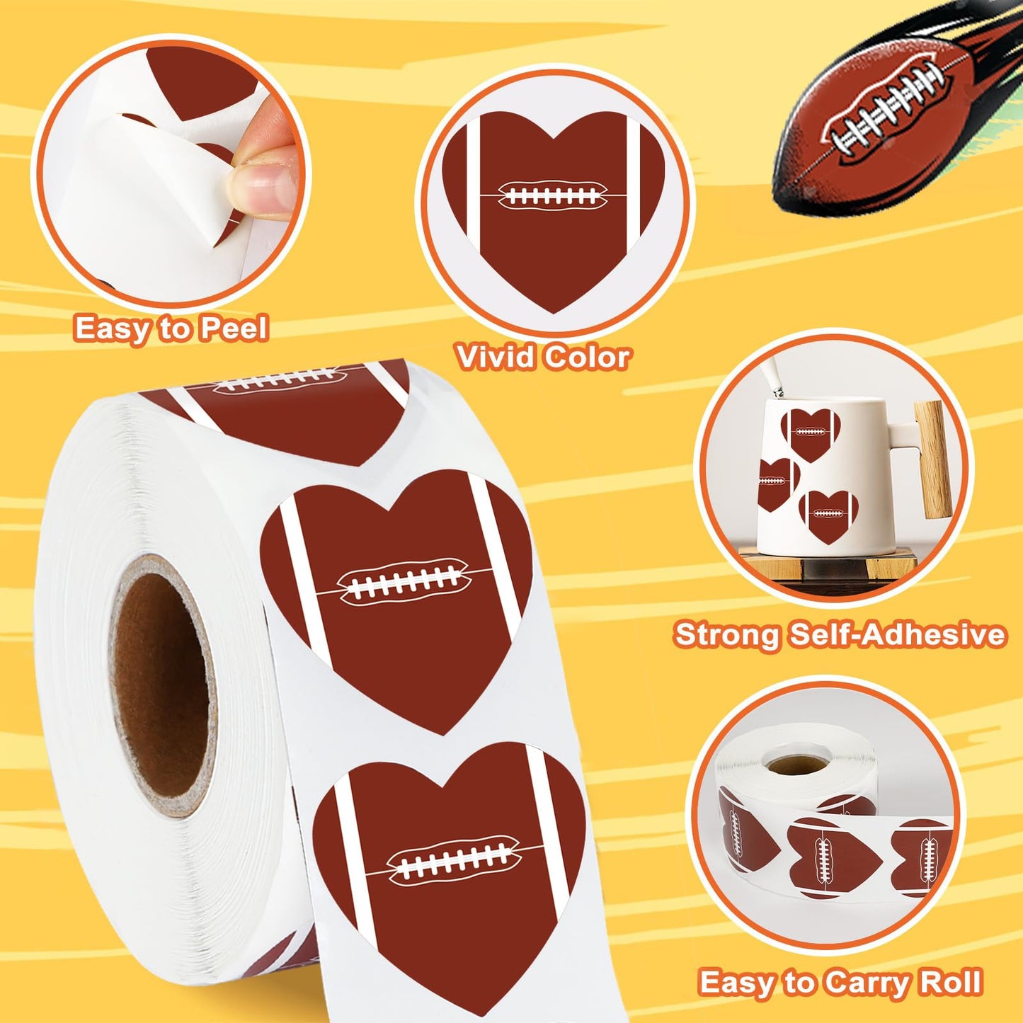 FEBSNOW Kids Sports Stickers – 600pc Self-Adhesive Football & Valentine Stickers for Events & Decorations