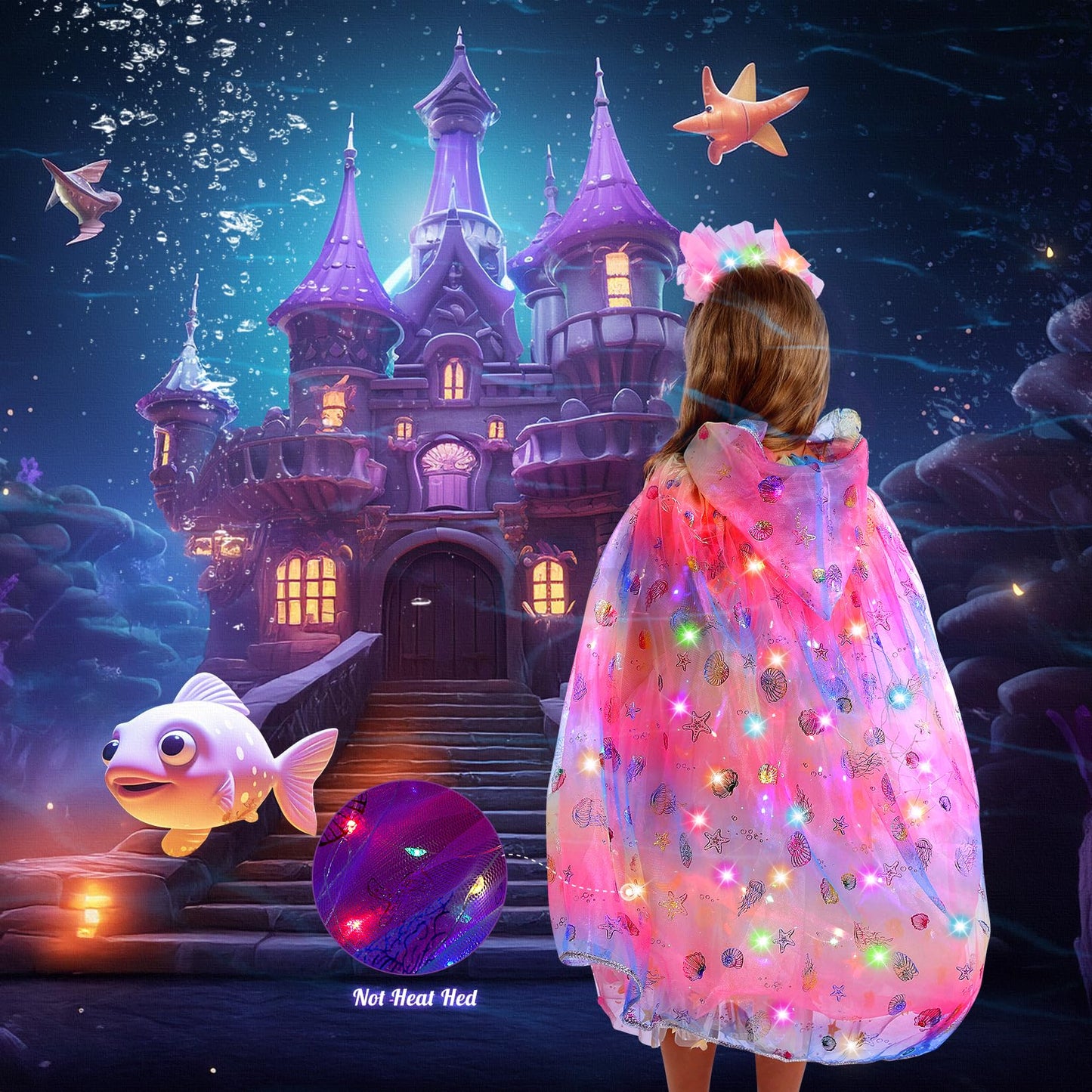 Fedio Mermaid Light Up Princess Cape Set – Dress Up Toys for Girls 3-8