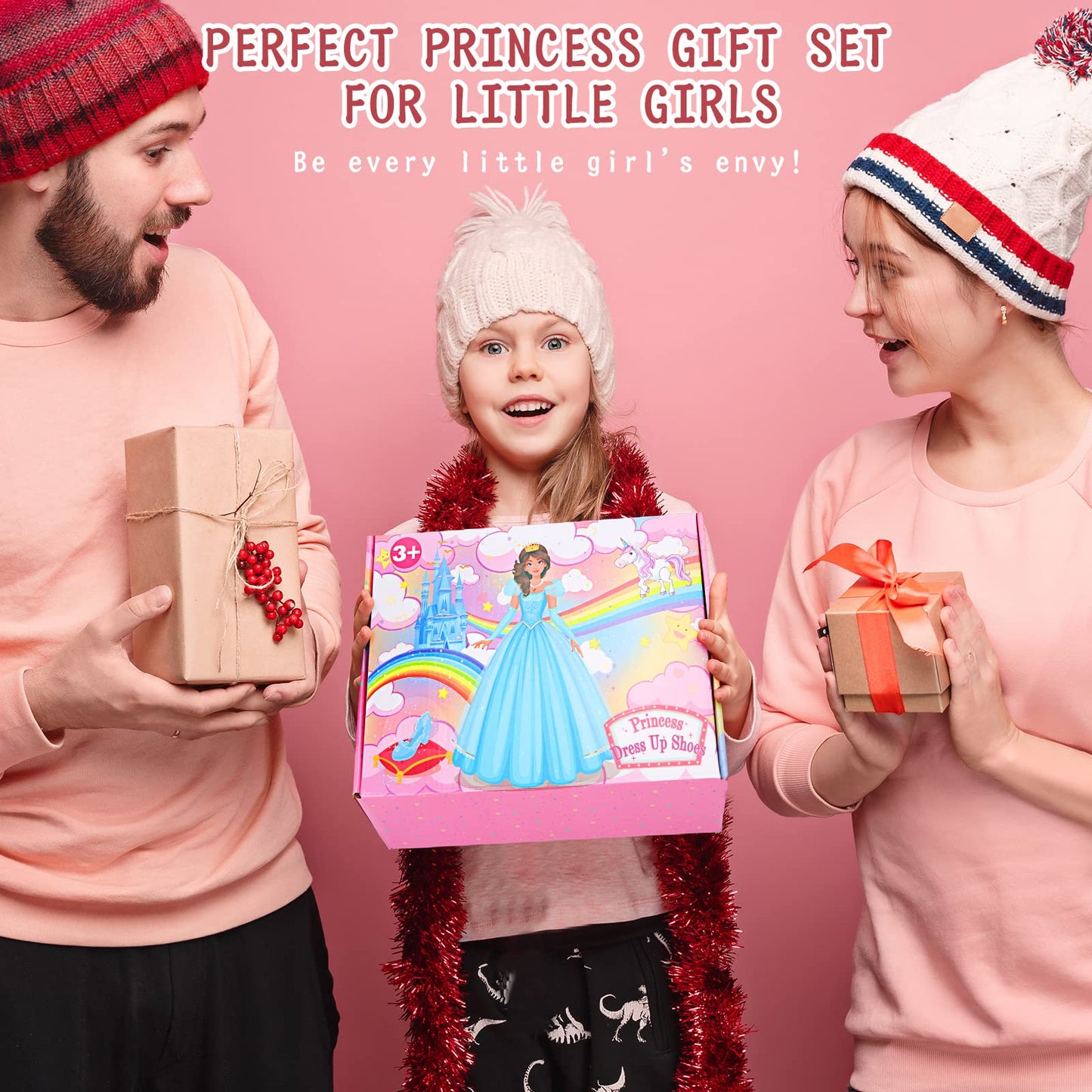 Fedio Princess Dress Up Shoes Set for Girls – 3 Pairs, Capes, Crowns & Unicorn Purse | Pretend Play Gift