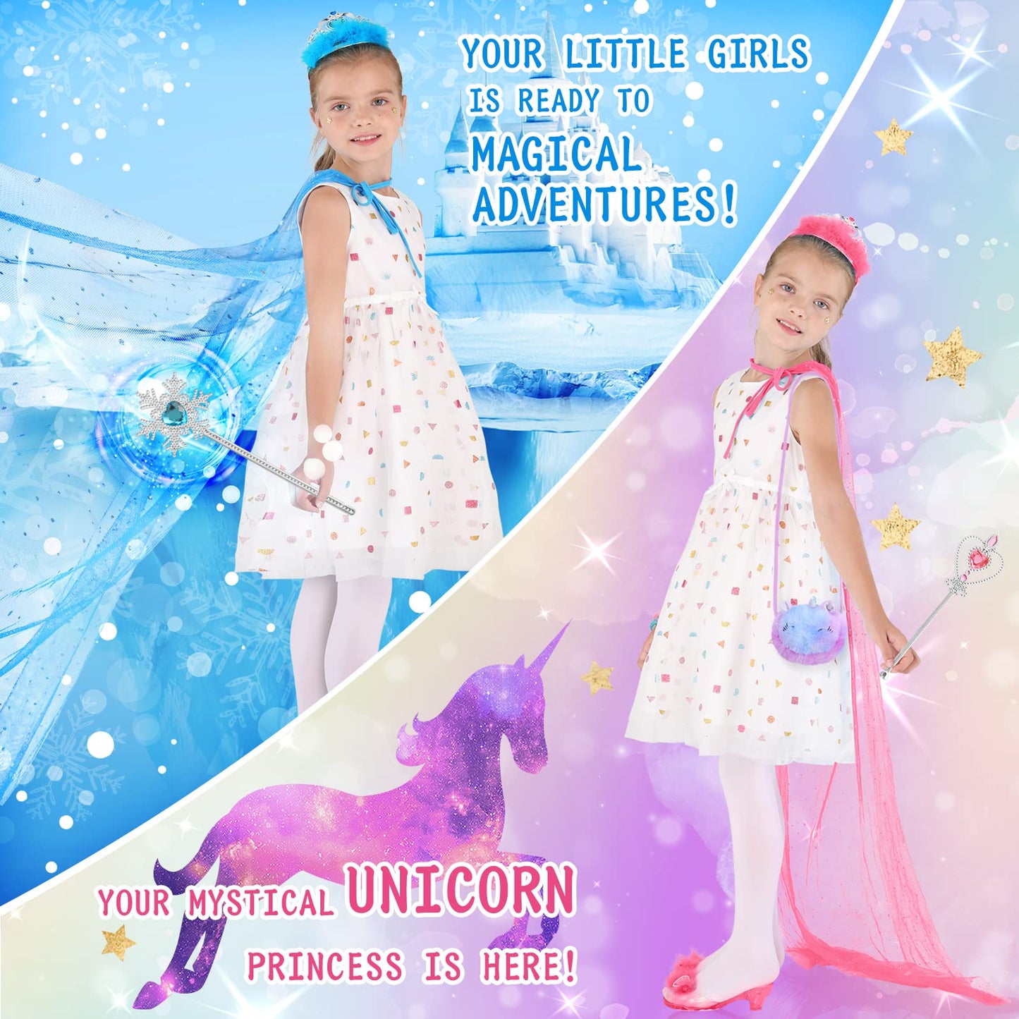 Fedio Princess Dress Up Shoes Set for Girls – 3 Pairs, Capes, Crowns & Unicorn Purse | Pretend Play Gift