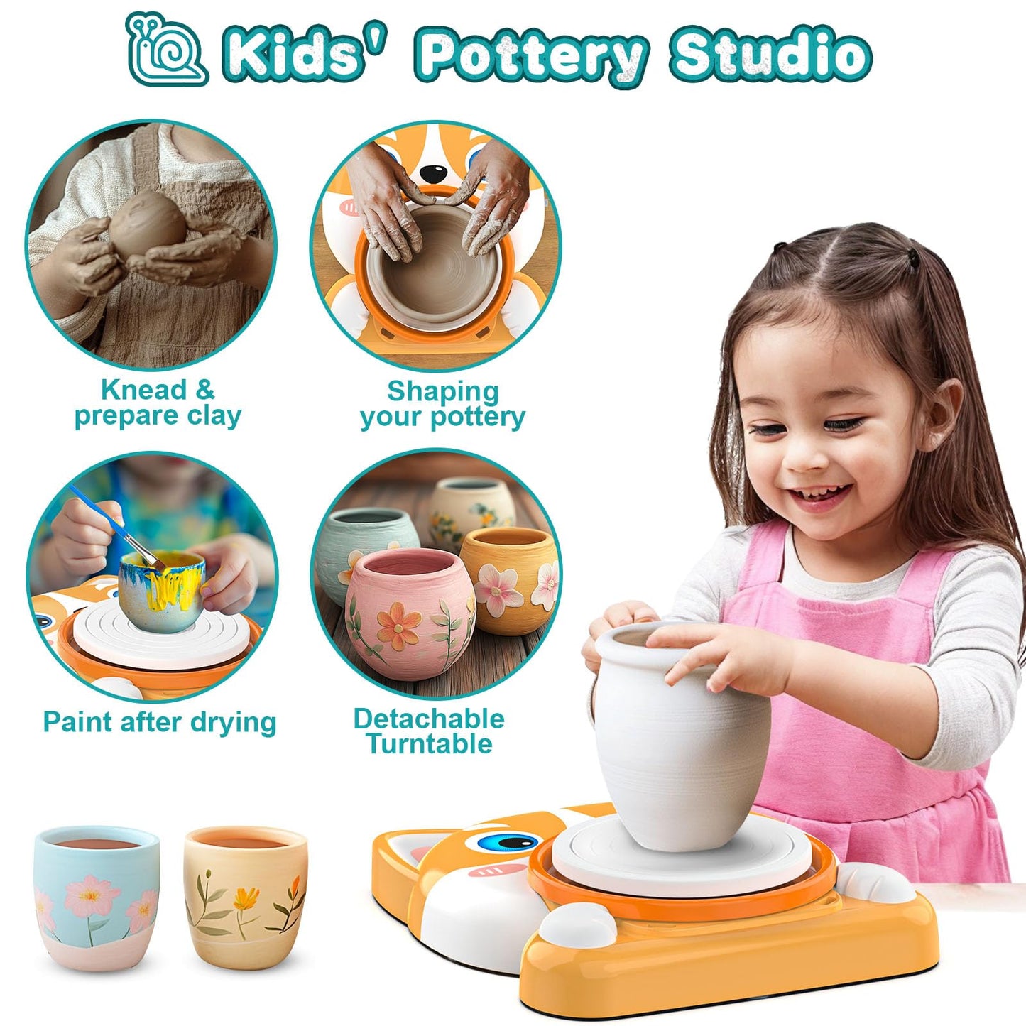Fedonak Kids Pottery Wheel Kit — Beginner DIY Pottery Set with Clay, Tools & Painting Supplies