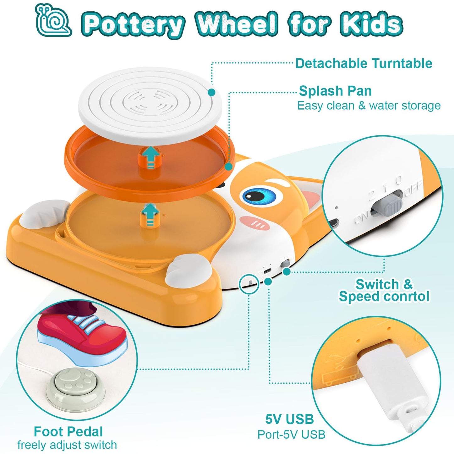 Fedonak Kids Pottery Wheel Kit — Beginner DIY Pottery Set with Clay, Tools & Painting Supplies