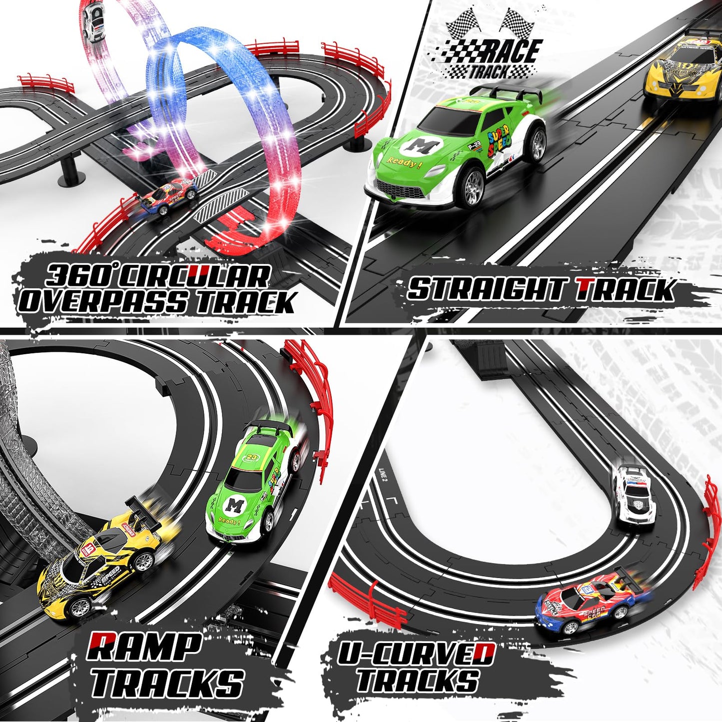Fedonak 3-in-1 Slot Car Race Track Set with 4 High-Speed Cars – 1:43 Remote Control