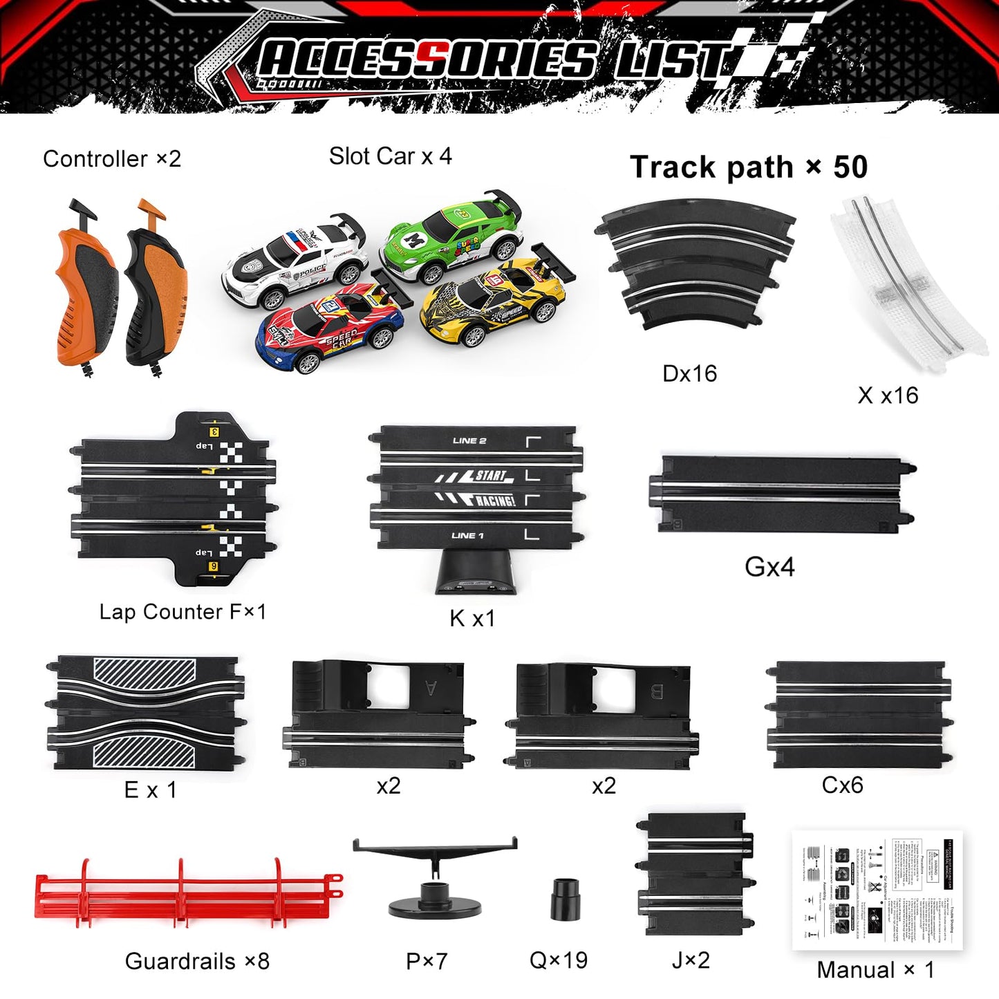 Fedonak 3-in-1 Slot Car Race Track Set with 4 High-Speed Cars – 1:43 Remote Control