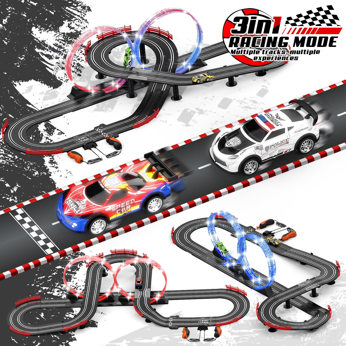 Fedonak 3-in-1 Slot Car Race Track Set with 4 High-Speed Cars – 1:43 Remote Control
