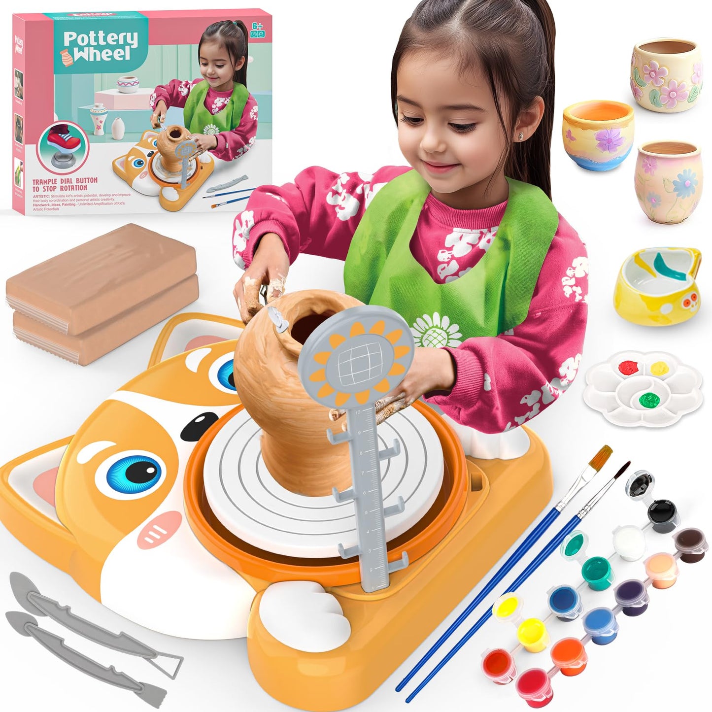 Fedonak Kids Pottery Wheel Kit — Beginner DIY Pottery Set with Clay, Tools & Painting Supplies
