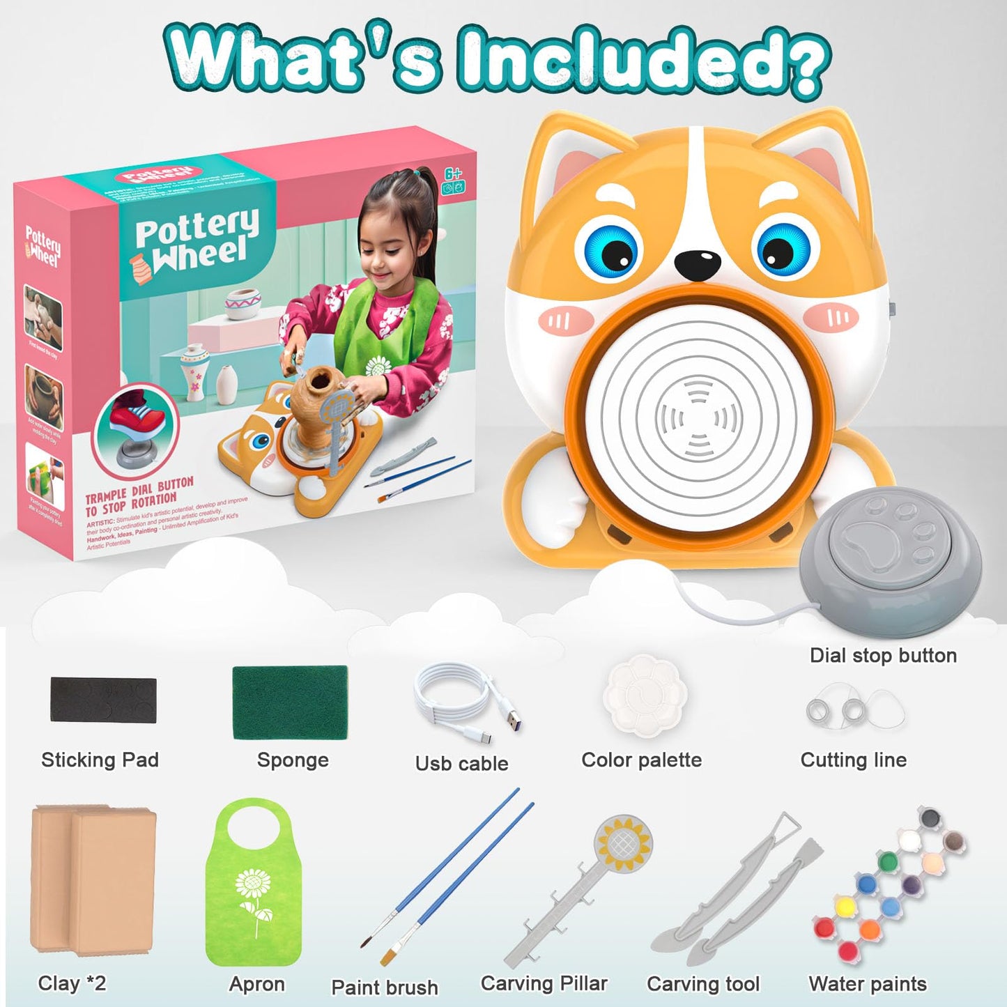 Fedonak Kids Pottery Wheel Kit — Beginner DIY Pottery Set with Clay, Tools & Painting Supplies