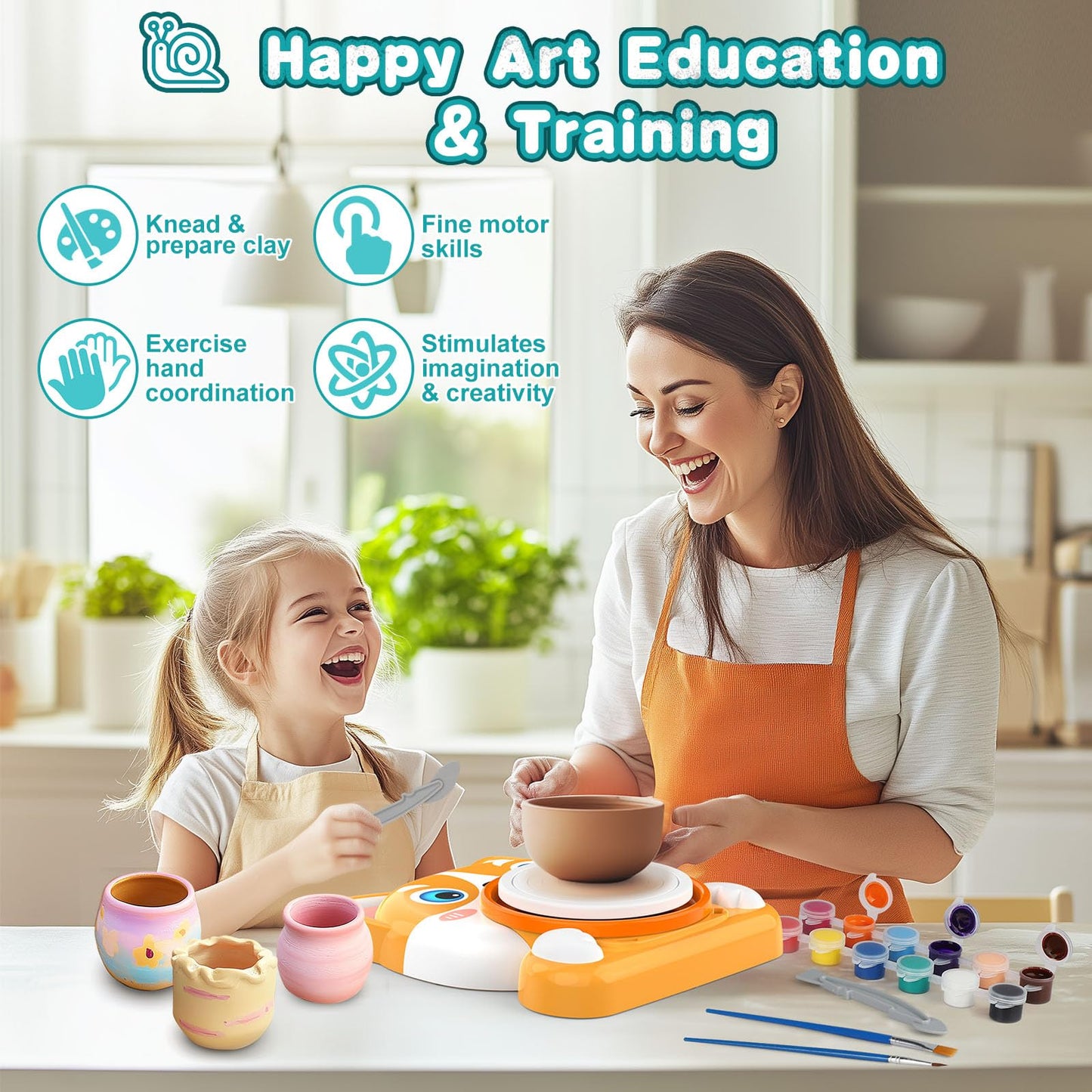 Fedonak Kids Pottery Wheel Kit — Beginner DIY Pottery Set with Clay, Tools & Painting Supplies