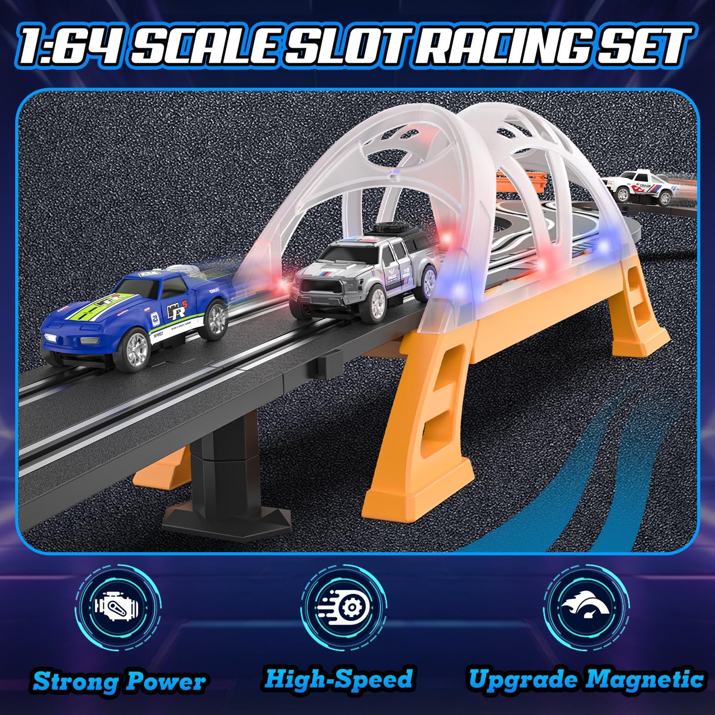 Fedonak Slot Car Race Track Sets – 4 High-Speed Cars, Dual-Lane Racing, Battery or Electric Power