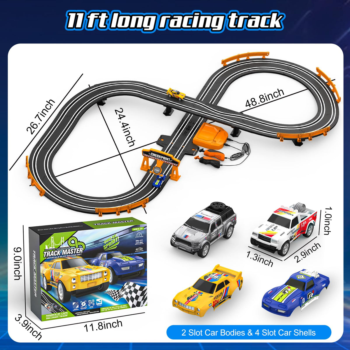 Fedonak Slot Car Track Set – Dual-Lane Race Track with 2 High-Speed Cars, Battery or Electric Power