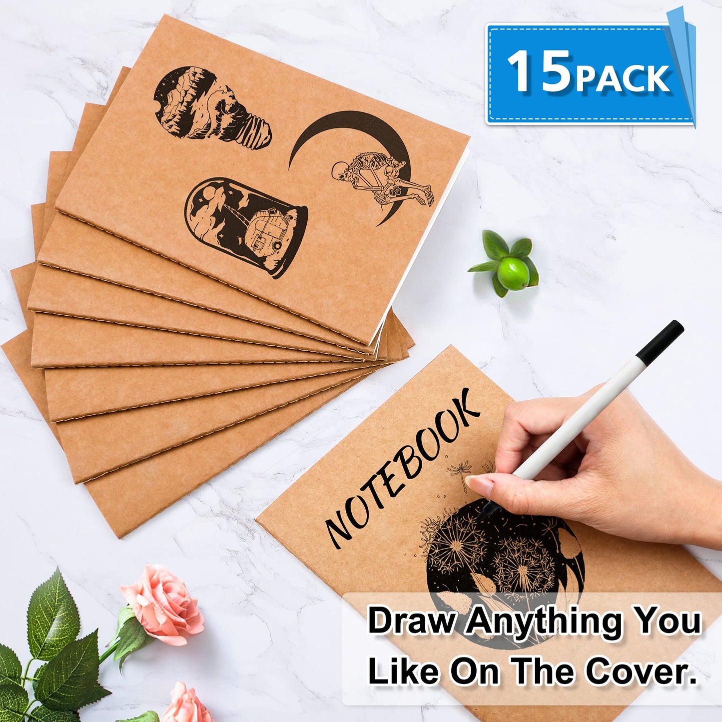 Feela 15 Pack A5 Kraft Notebooks — Soft Cover, 60 Lined Pages, 8.3 x 5.5 in