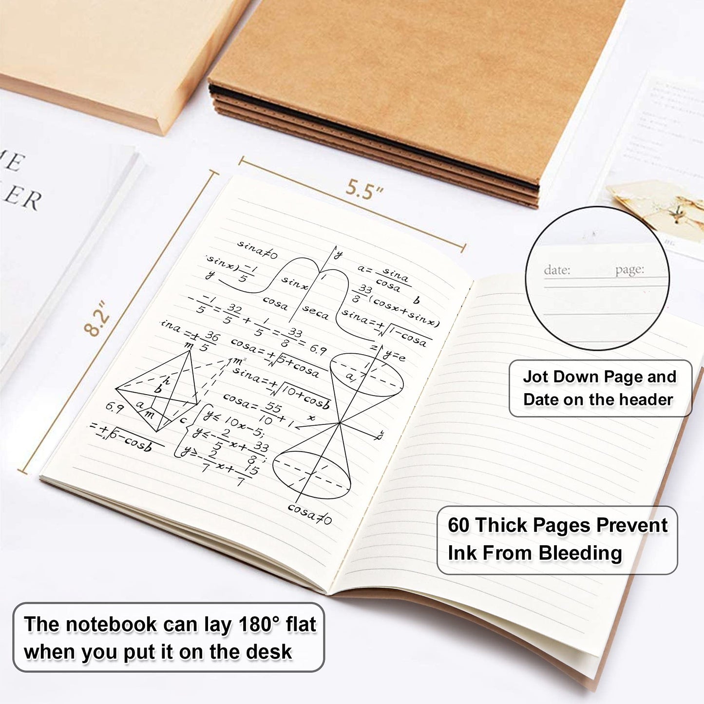 Feela 15 Pack A5 Kraft Notebooks — Soft Cover, 60 Lined Pages, 8.3 x 5.5 in