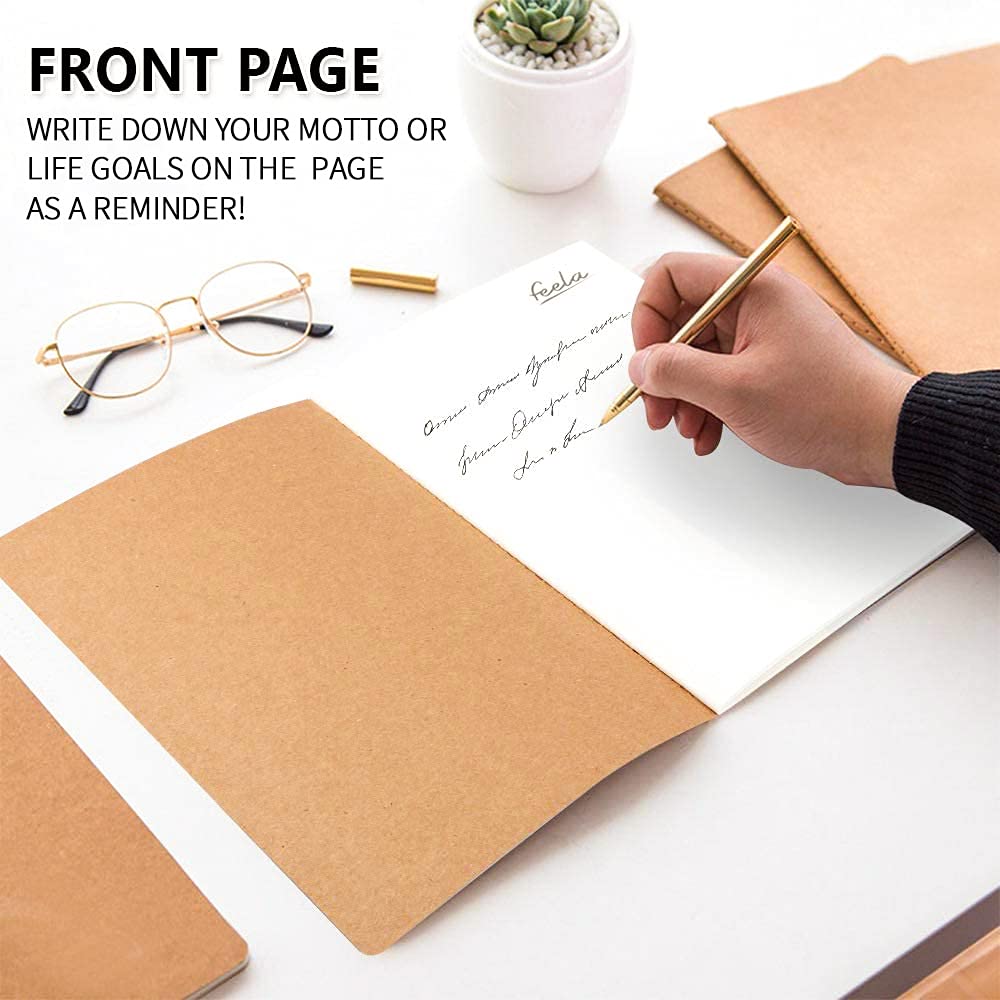 Feela 15 Pack A5 Kraft Notebooks — Soft Cover, 60 Lined Pages, 8.3 x 5.5 in