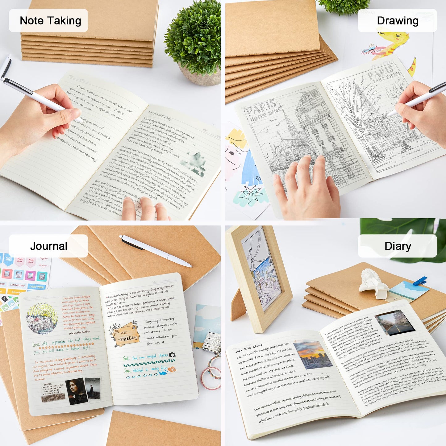 feela 90 Pack Kraft Notebooks Bulk – Lined A5 Journals, 60 Pages Each, 8.3 x 5.5 in
