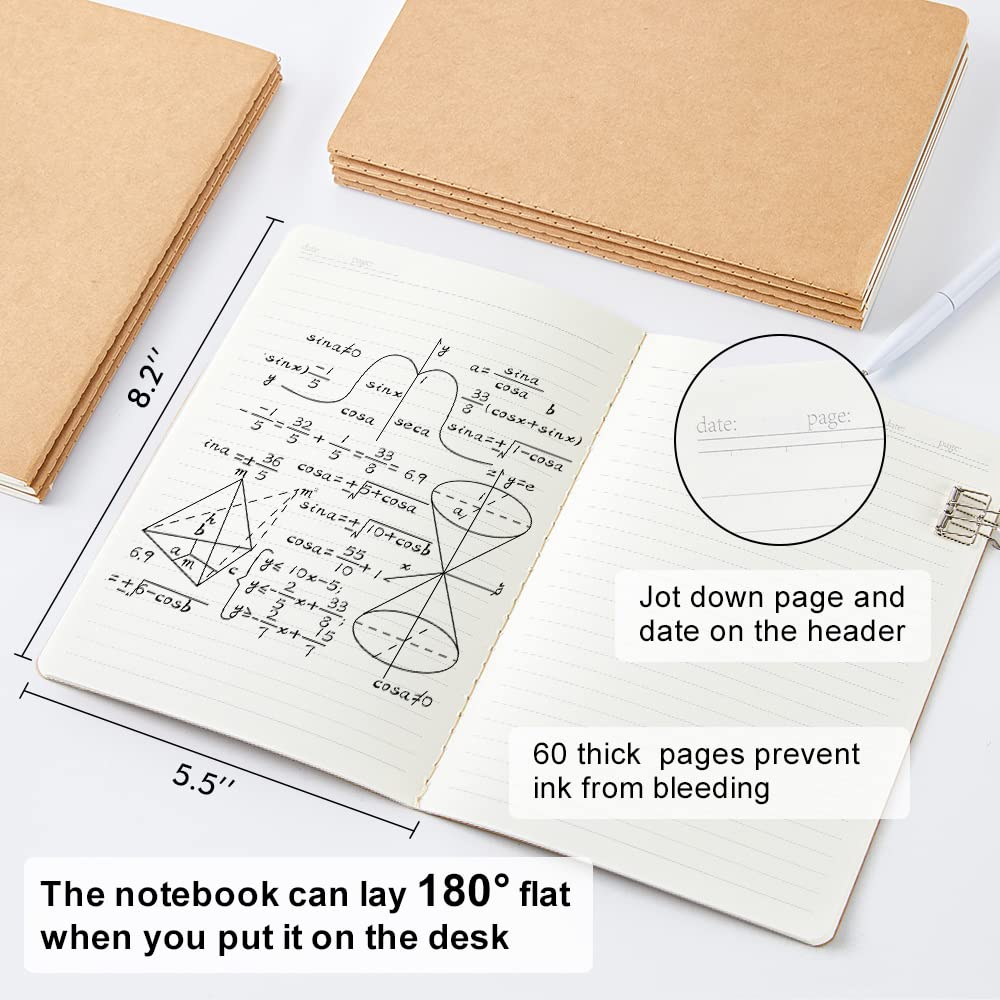 feela 90 Pack Kraft Notebooks Bulk – Lined A5 Journals, 60 Pages Each, 8.3 x 5.5 in