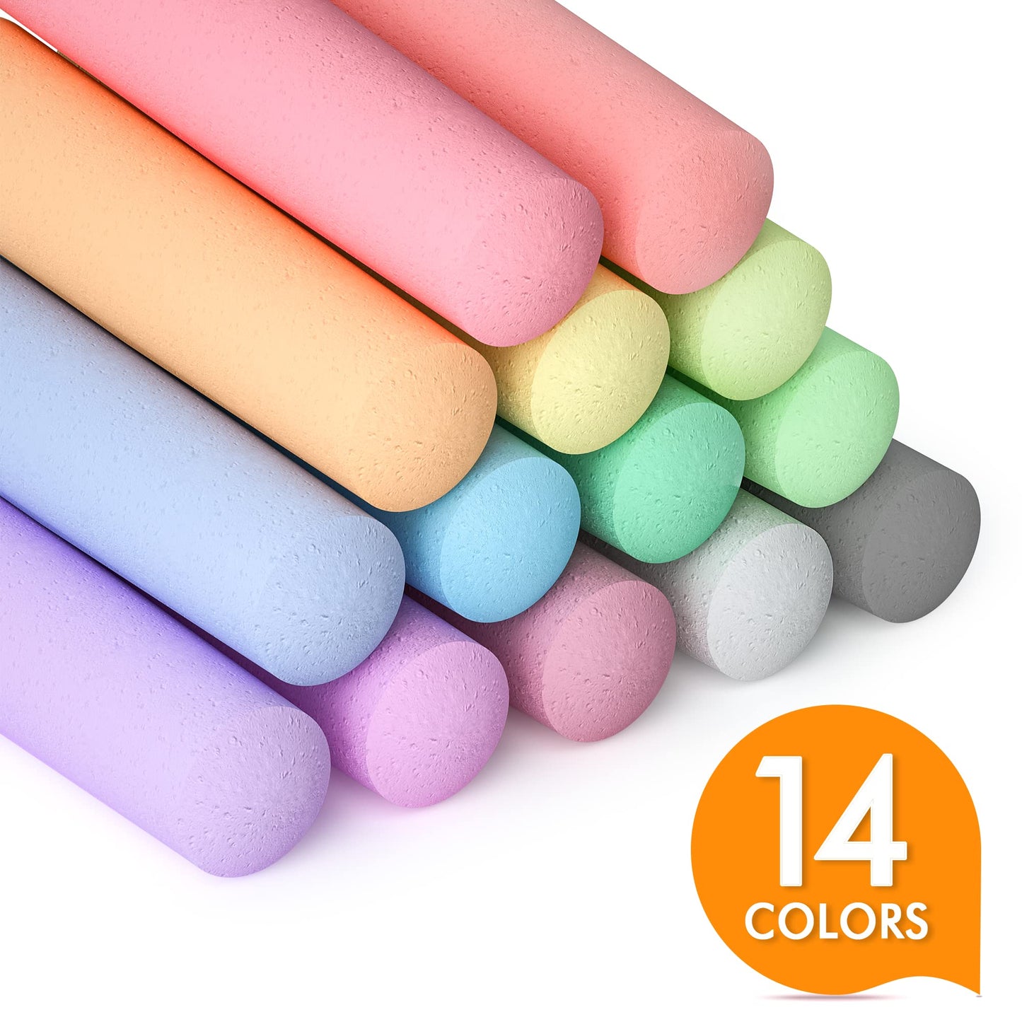 Feela 168 Pack Sidewalk Chalk – Jumbo 14-Color Outdoor Chalk Set for Kids