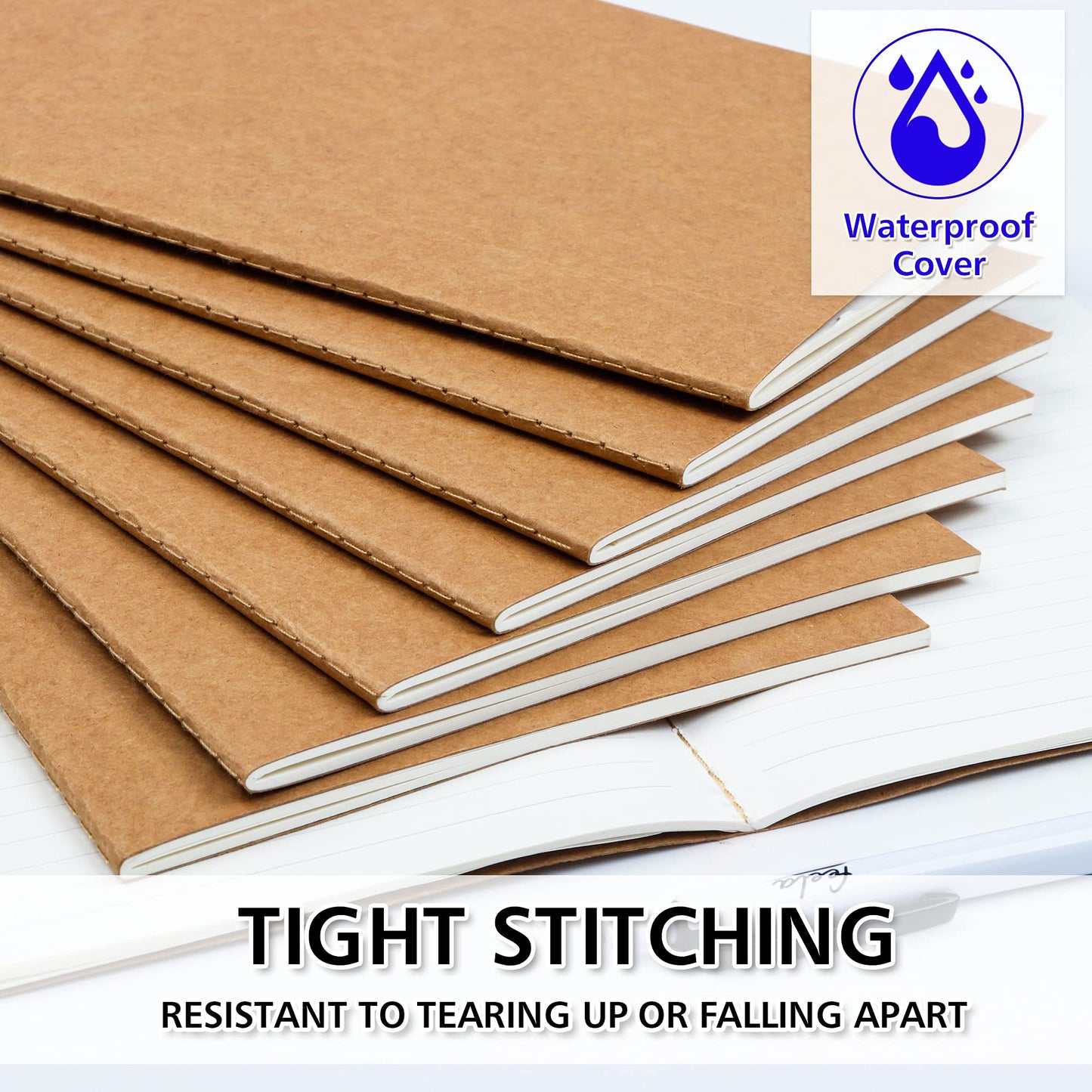 Feela 15 Pack A5 Kraft Notebooks — Soft Cover, 60 Lined Pages, 8.3 x 5.5 in