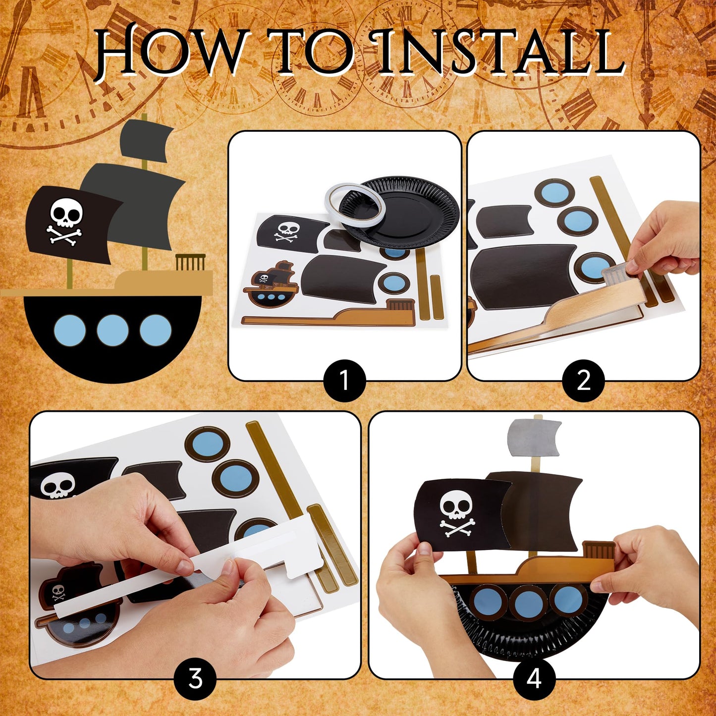 Fegat Pirate Paper Plate Craft Kit – 24 Pack DIY Pirate Arts & Crafts for Kids