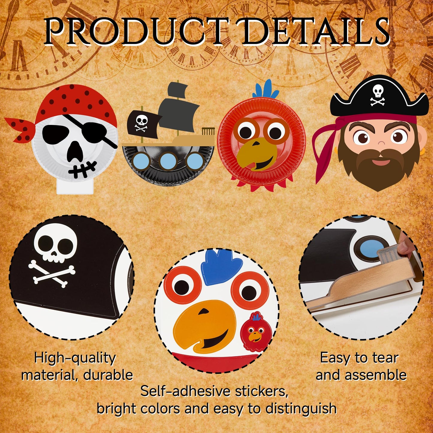 Fegat Pirate Paper Plate Craft Kit – 24 Pack DIY Pirate Arts & Crafts for Kids