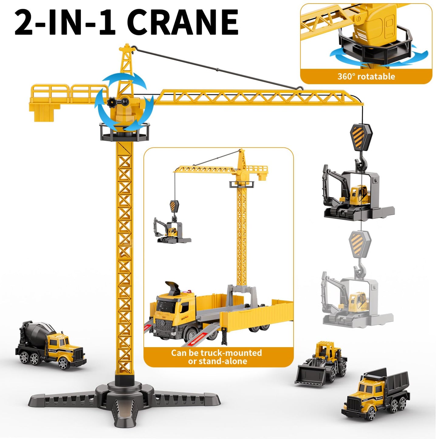 FEIDAMA Construction Toys Truck Crane – Race Track & Ejector Set for Kids 2-8