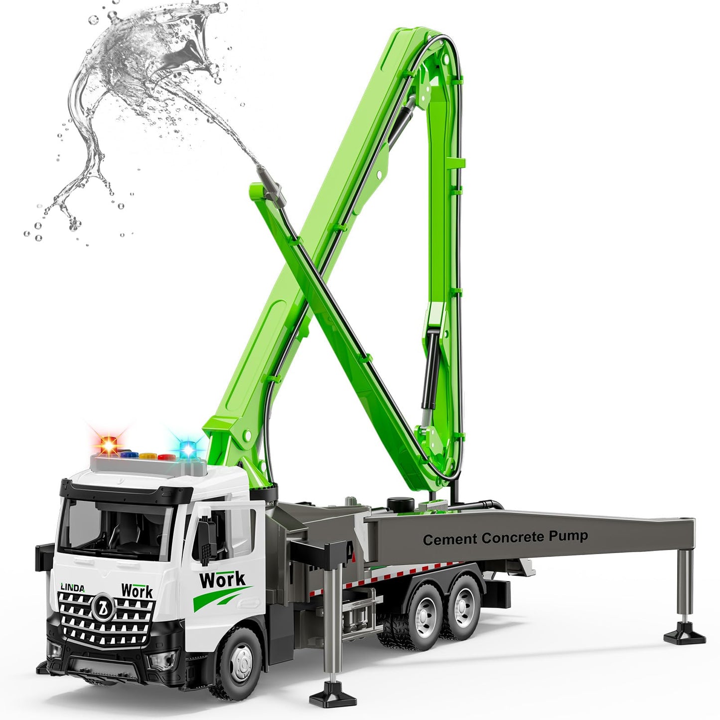 FEIDAMA Cement Concrete Pump Truck Toy – Extendable Boom, Water Spray, Realistic Construction Site Play