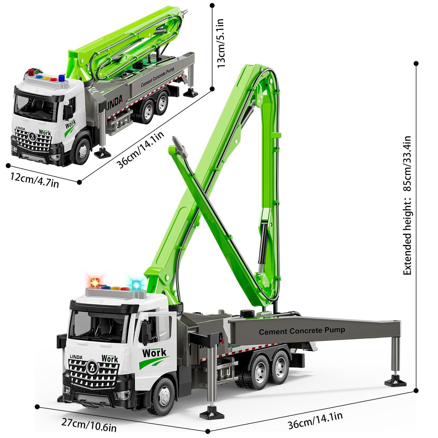FEIDAMA Cement Concrete Pump Truck Toy – Extendable Boom, Water Spray, Realistic Construction Site Play