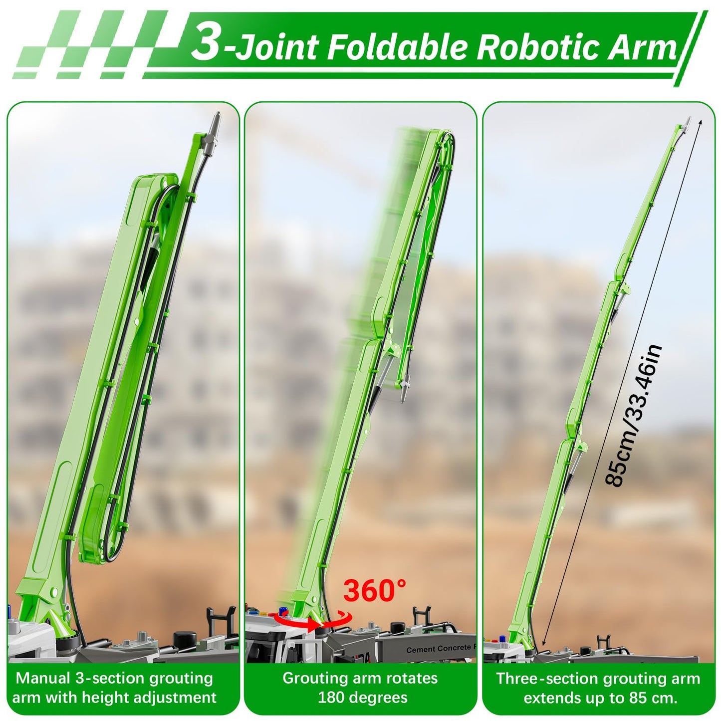 FEIDAMA Cement Concrete Pump Truck Toy – Extendable Boom, Water Spray, Realistic Construction Site Play