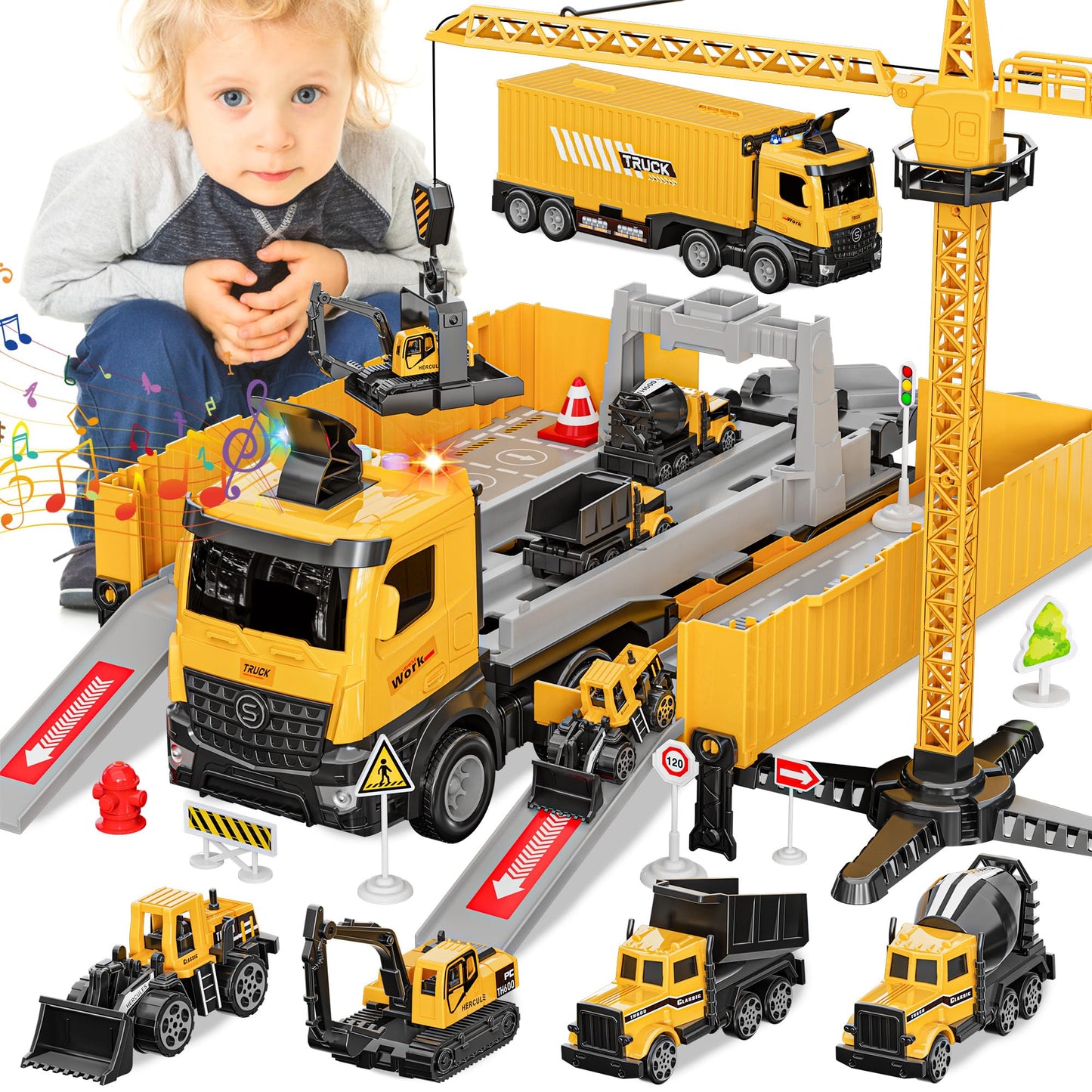 FEIDAMA Construction Toys Truck Crane – Race Track & Ejector Set for Kids 2-8