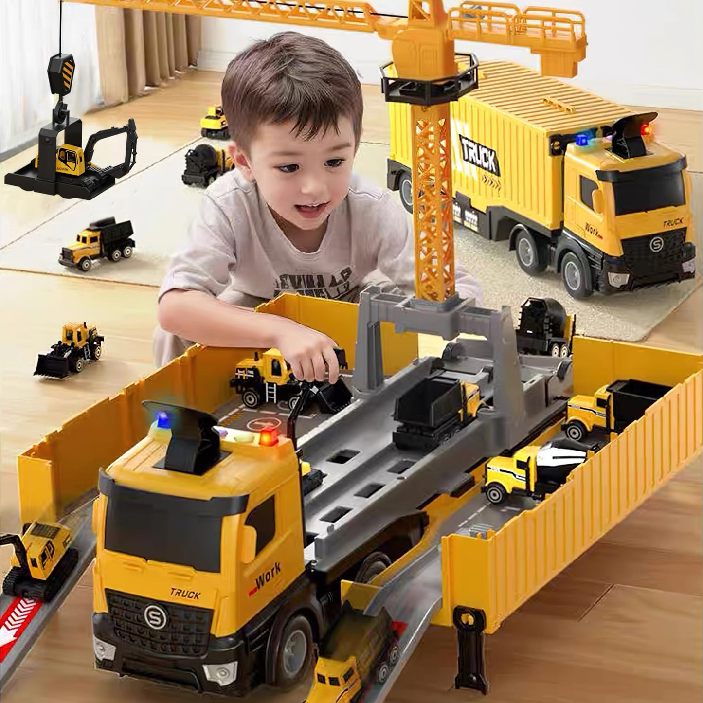 FEIDAMA Construction Toys Truck Crane – Race Track & Ejector Set for Kids 2-8