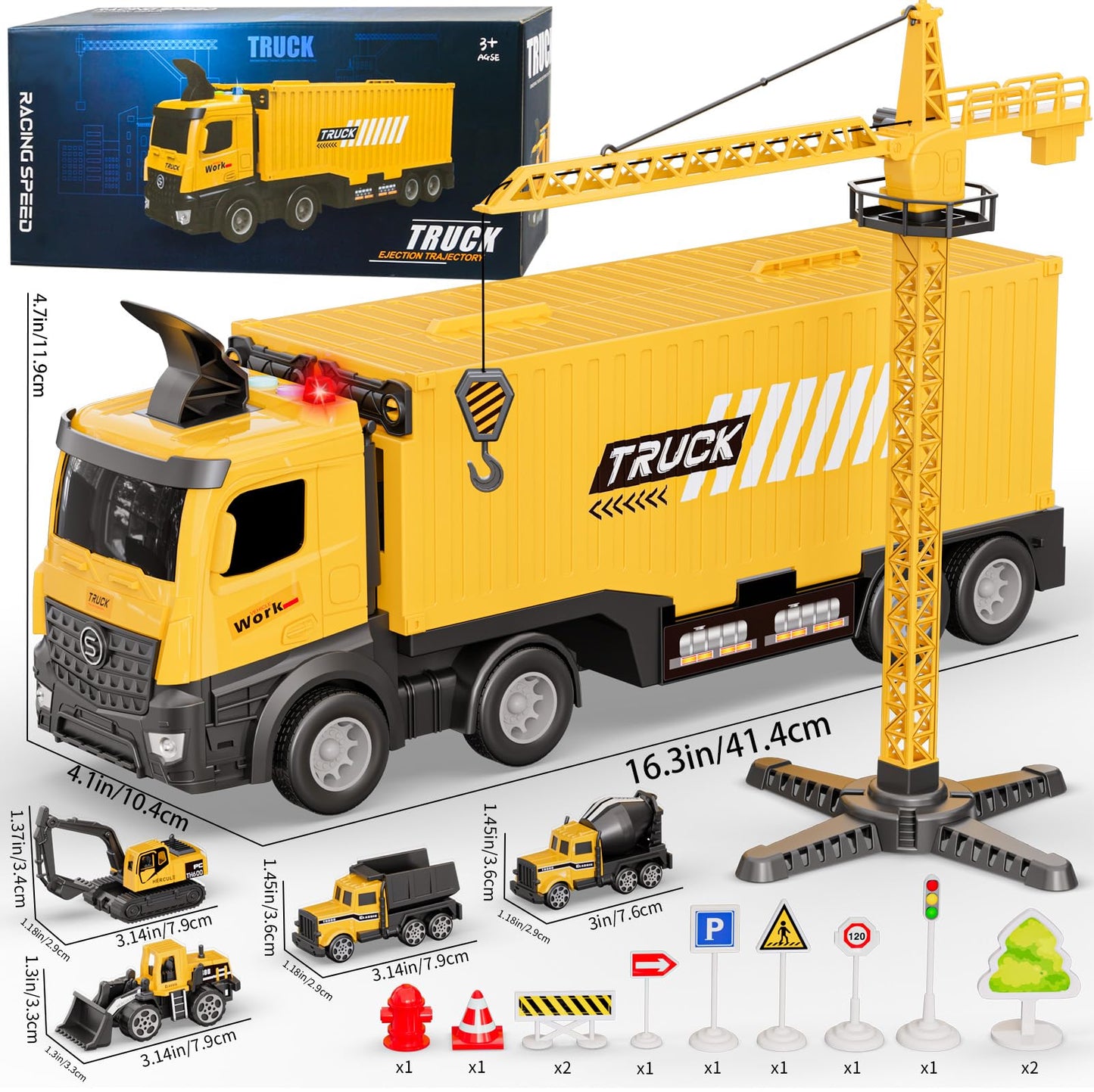 FEIDAMA Construction Toys Truck Crane – Race Track & Ejector Set for Kids 2-8