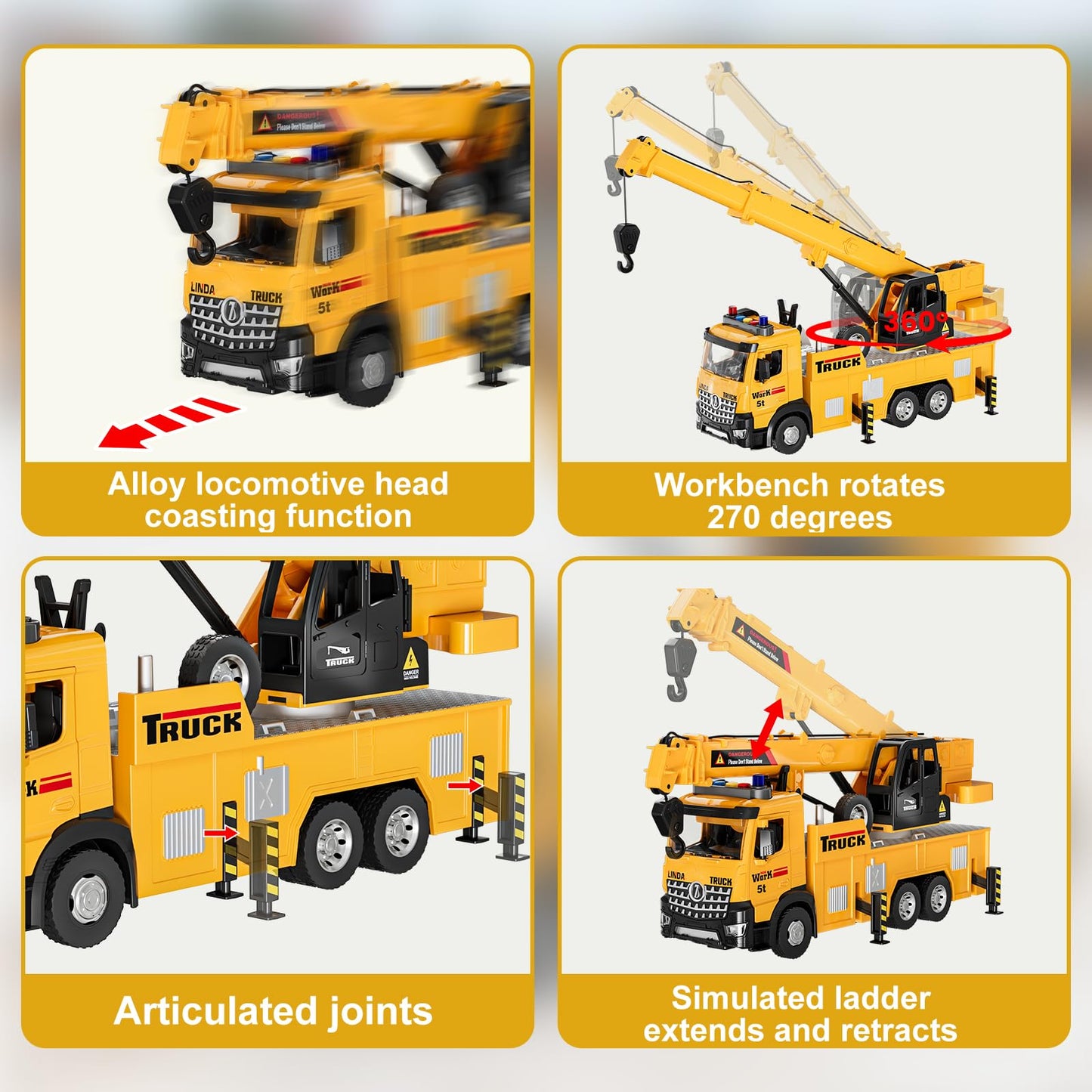 FEIDAMA 1:64 Mobile Crane Toy – 5t Capacity, Light & Sound, Alloy Construction Vehicle for Ages 3–7