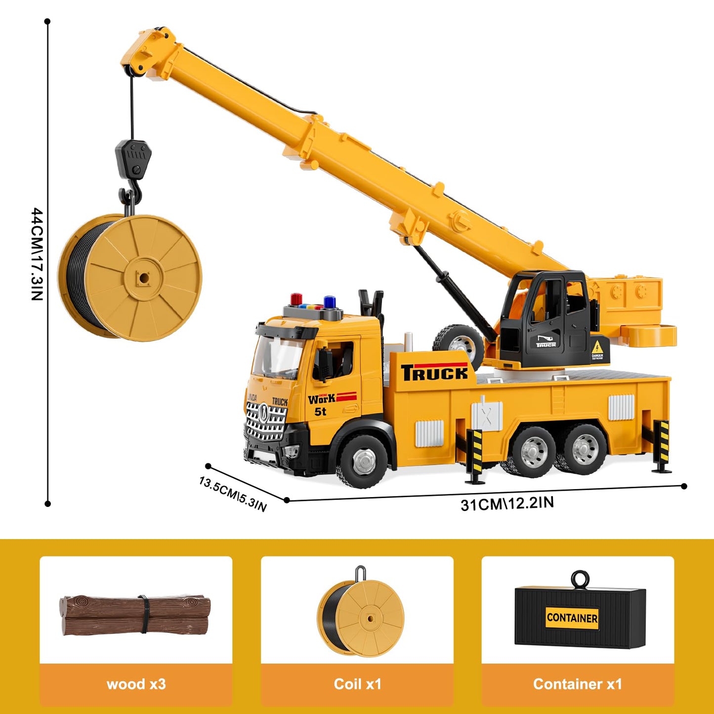 FEIDAMA 1:64 Mobile Crane Toy – 5t Capacity, Light & Sound, Alloy Construction Vehicle for Ages 3–7