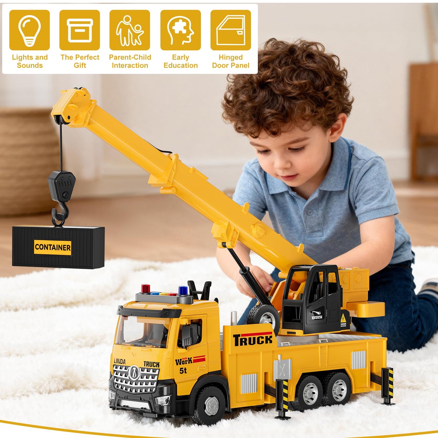 FEIDAMA 1:64 Mobile Crane Toy – 5t Capacity, Light & Sound, Alloy Construction Vehicle for Ages 3–7